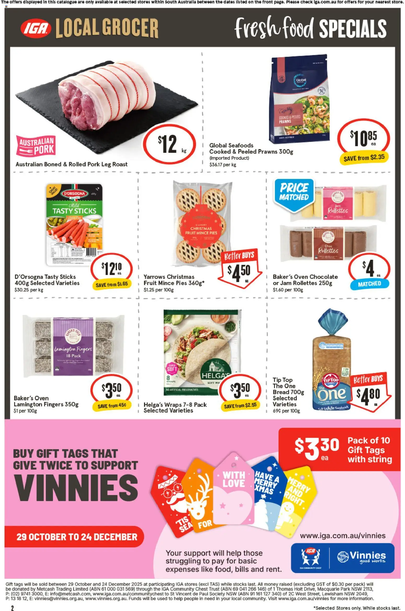 IGA catalogue - valid from 26.11.2025 | Page: 3 | Products: Bread, Prawns, Pies, Oven