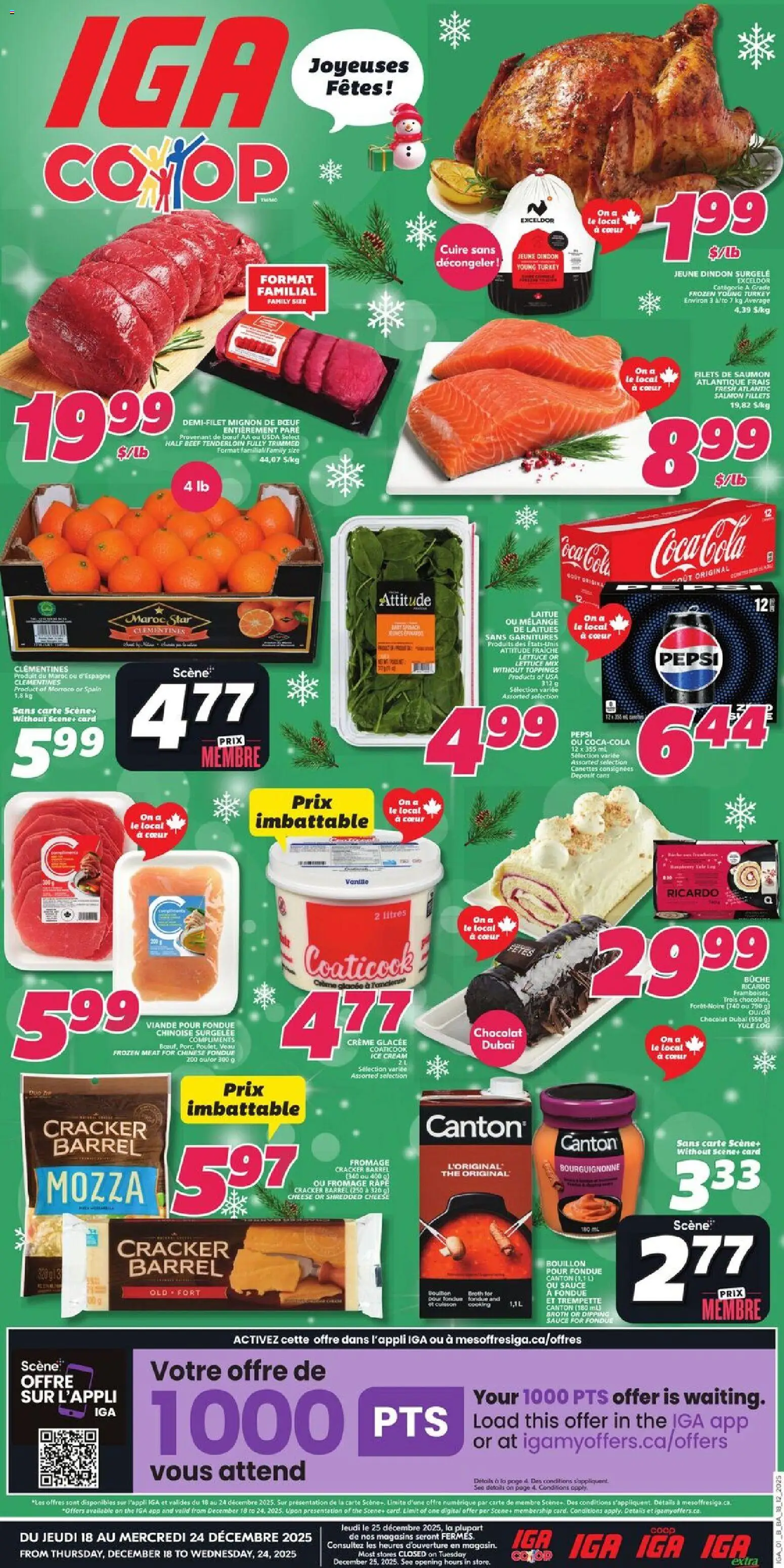 IGA flyer valid from 18.12.2025 | Page: 1 | Products: Beef, Cream, Turkey, Cheese