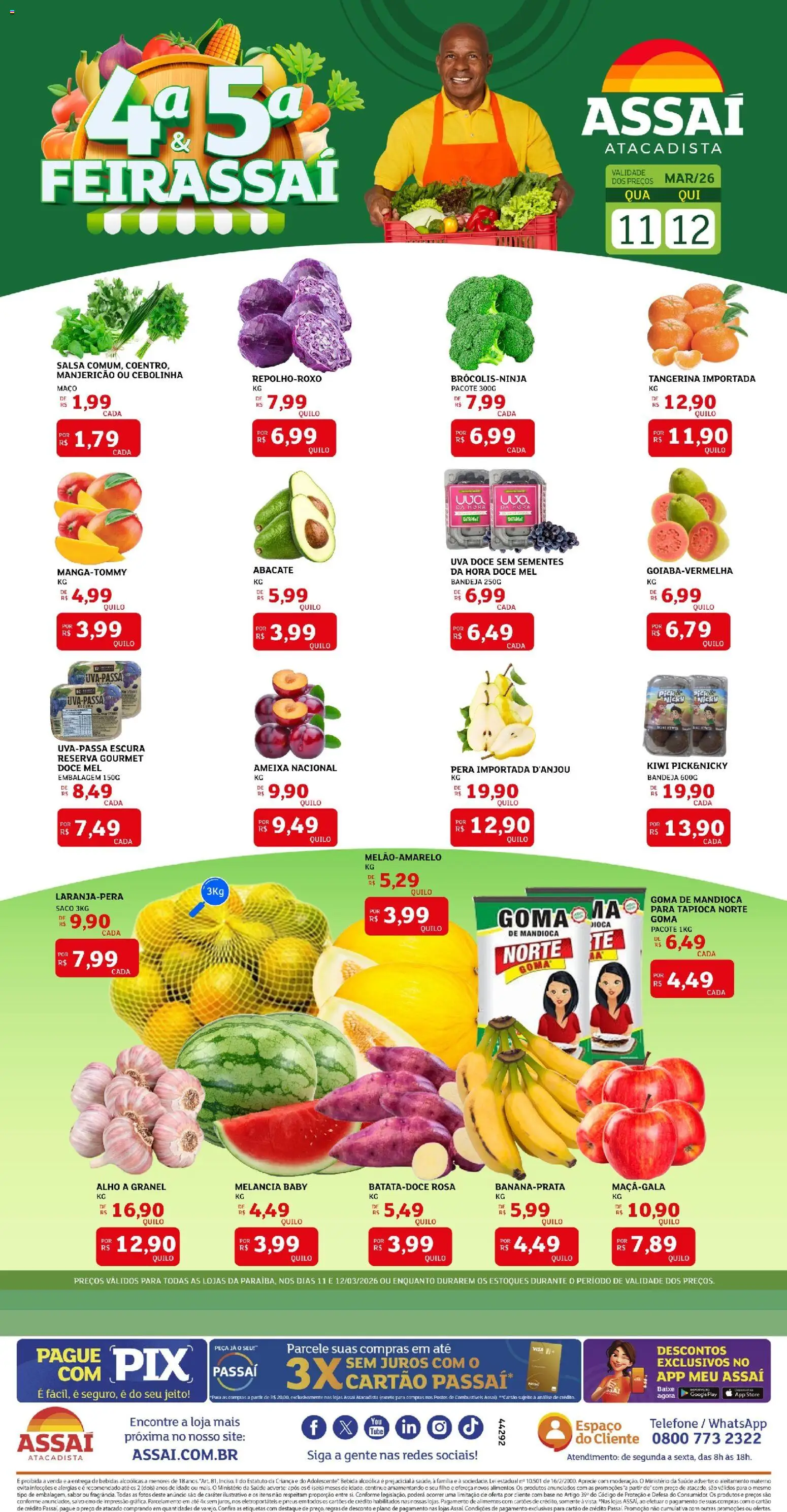 Assaí Atacadista Folheto - válido de 11.03.2026 | Página: 1 | Produtos: Melancia, Pera, Mel, Bandeja