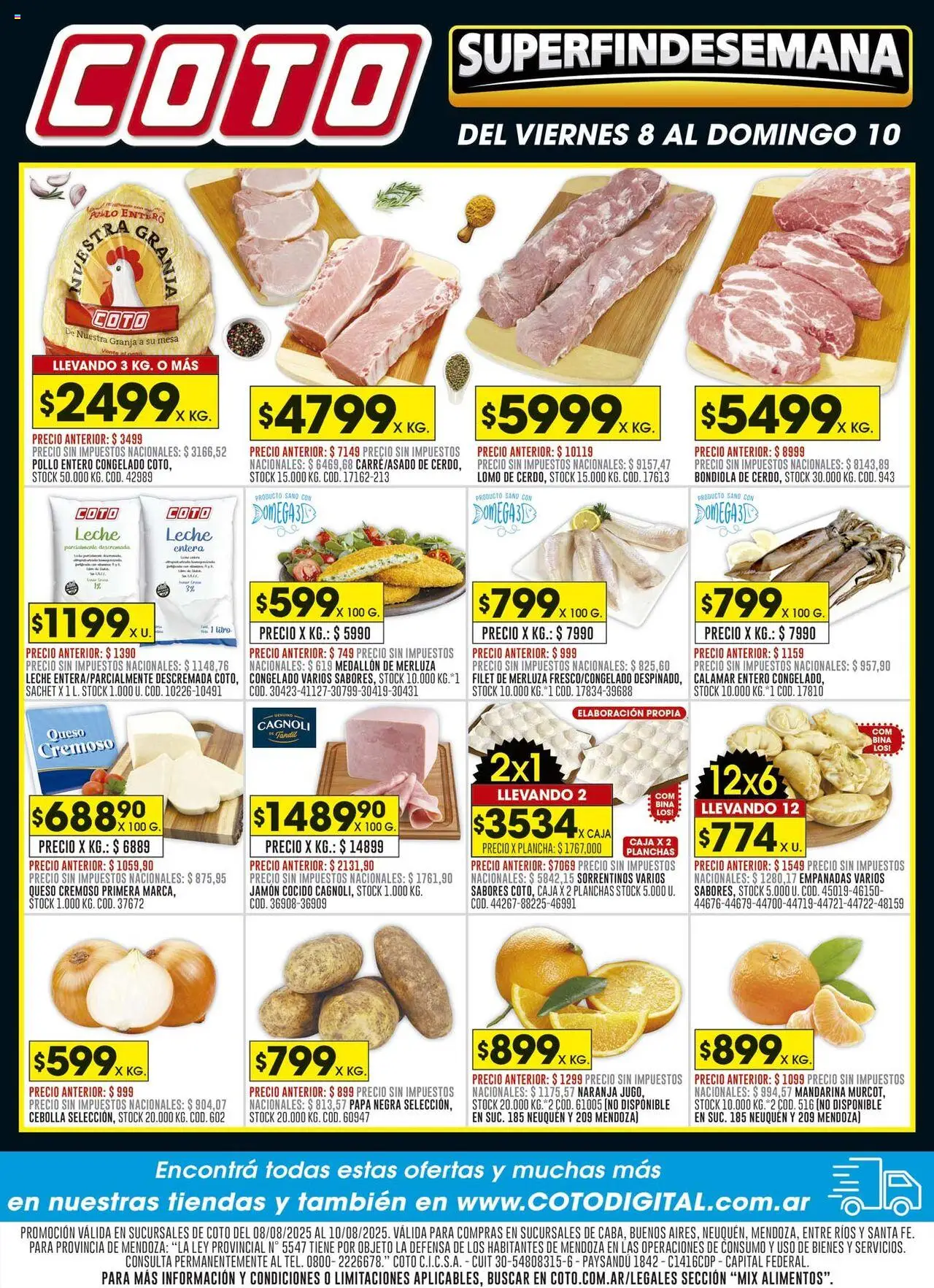 Coto Super fin de semana │ válido desde el 08.08.2025 | Página: 1 | Productos: Cebolla, Papa, Queso, Jamón