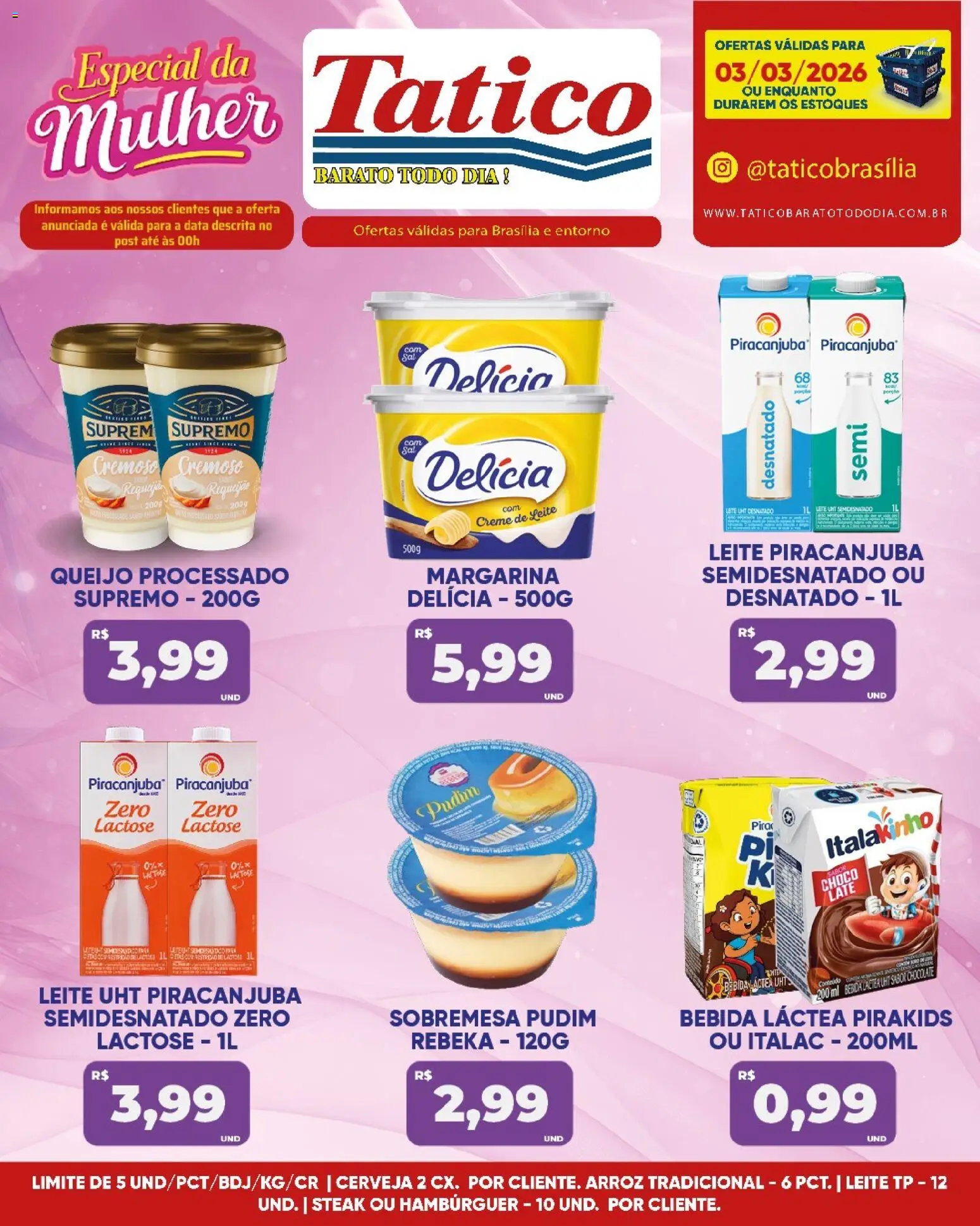 Tatico Folheto - válido de 04.03.2026 | Página: 20 | Produtos: Leite, Queijo, Hambúrguer, Margarina