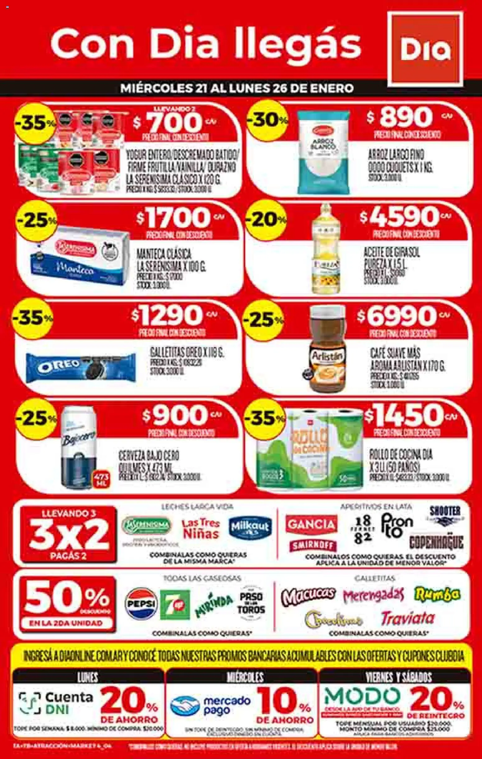 Supermercado DIA Ofertas │ válido desde el 21.01.2026 | Página: 1 | Productos: Galletitas, Frutilla, Cerveza, Arroz