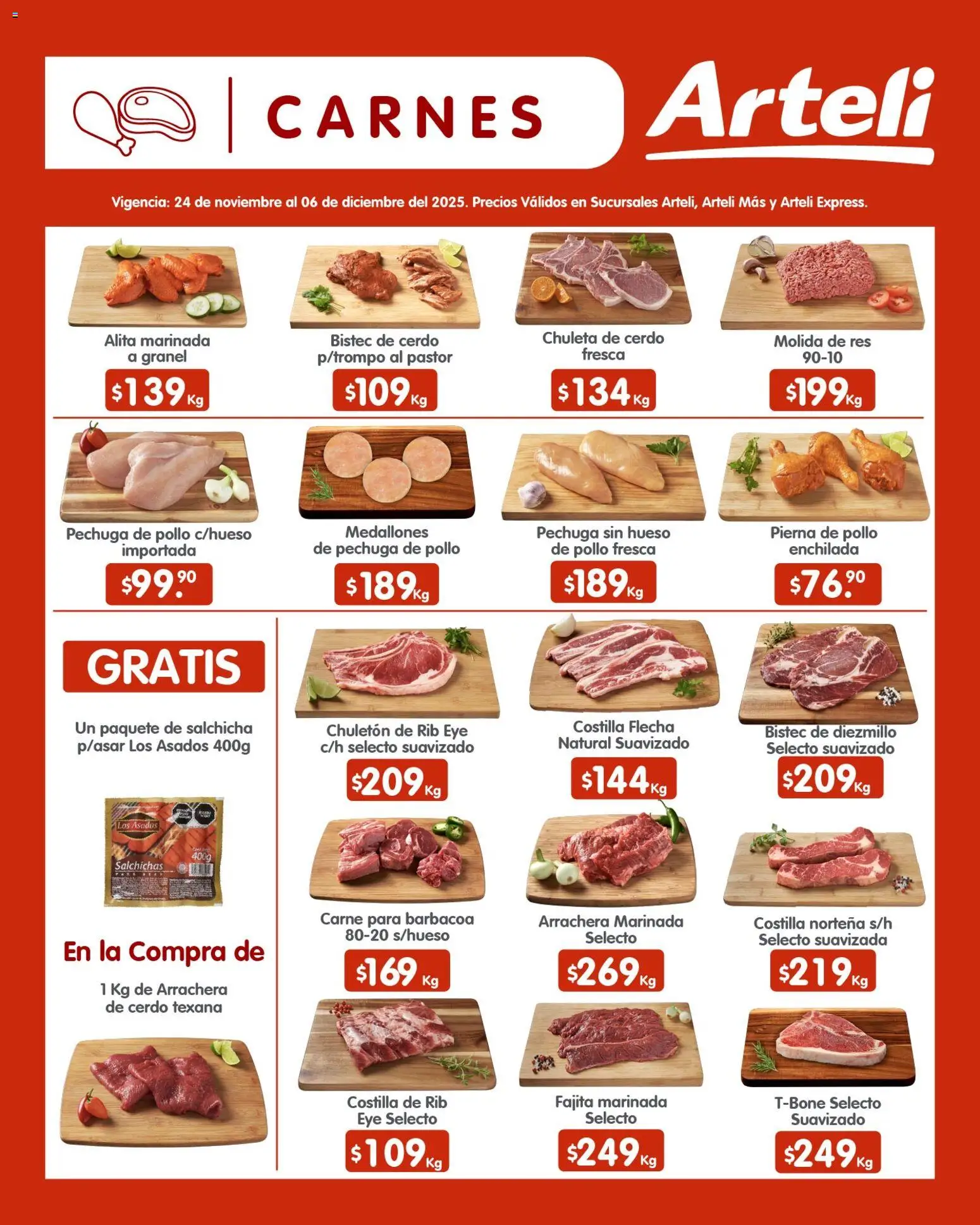 Nuevas ofertas de Arteli válidas en toda la República Mexicana desde el 24.11.2025. ¡Encuentra las mejores ofertas en Arteli folleto Quincenal! | Página: 8 | Productos: Pollo, Salchicha, Cerdo, Res