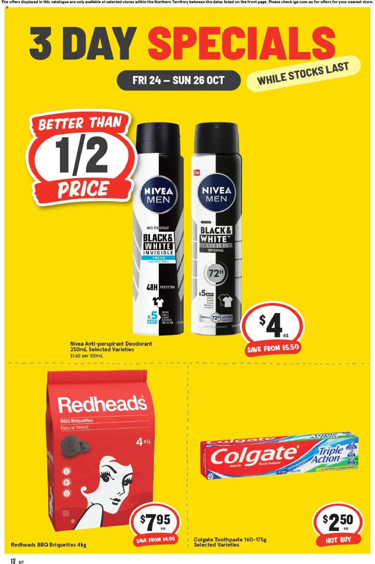 IGA catalogue - valid from 24.10.2025 | Page: 4 | Products: Deodorant, Antiperspirant, Toothpaste, Wood