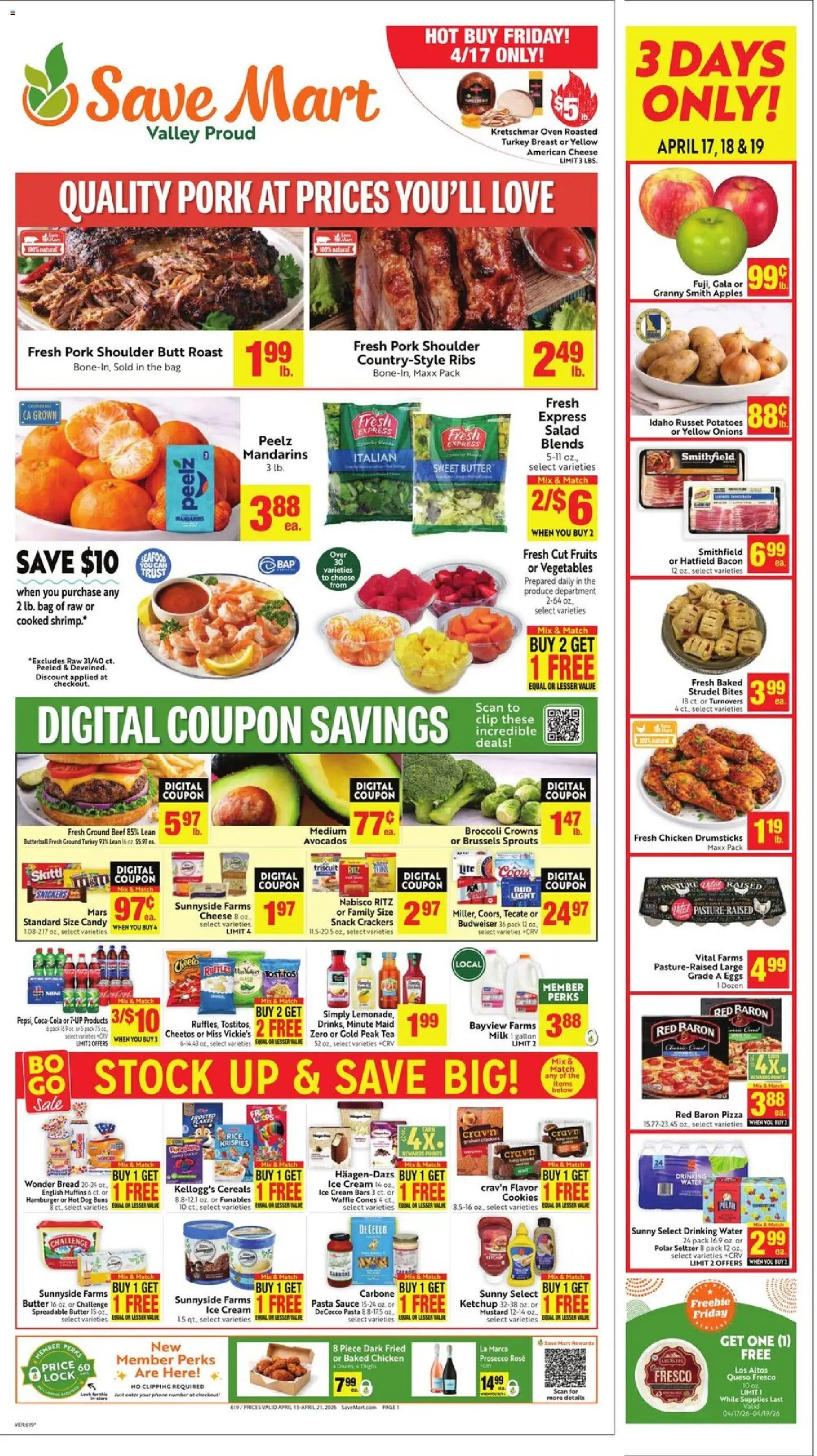 Save Mart Weekly - CA - valid from 15.04.2026 | Page: 1 | Products: Mandarins, Eggs, Beef, Cream