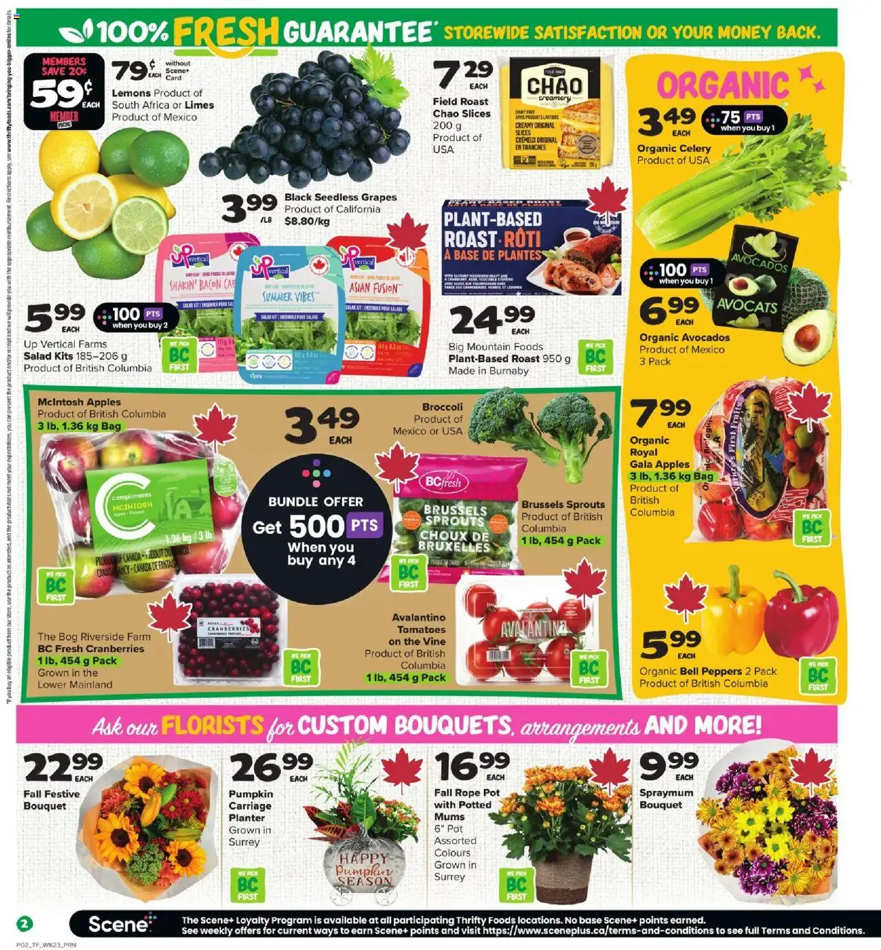 Thrifty Foods flyer valid from 02.10.2025 | Page: 3 | Products: Bag, Pumpkin, Apples, Tomatoes