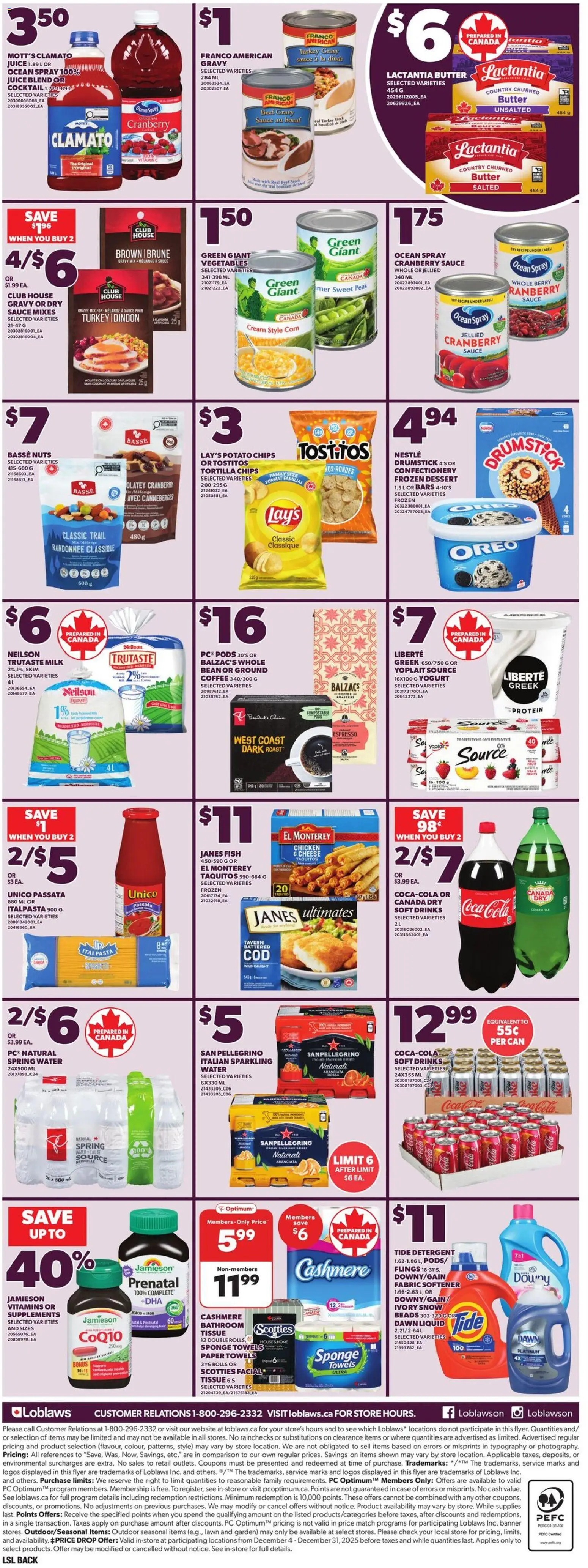 Loblaws flyer valid from 18.12.2025 | Page: 4 | Products: Chips, Turkey, Detergent, Butter