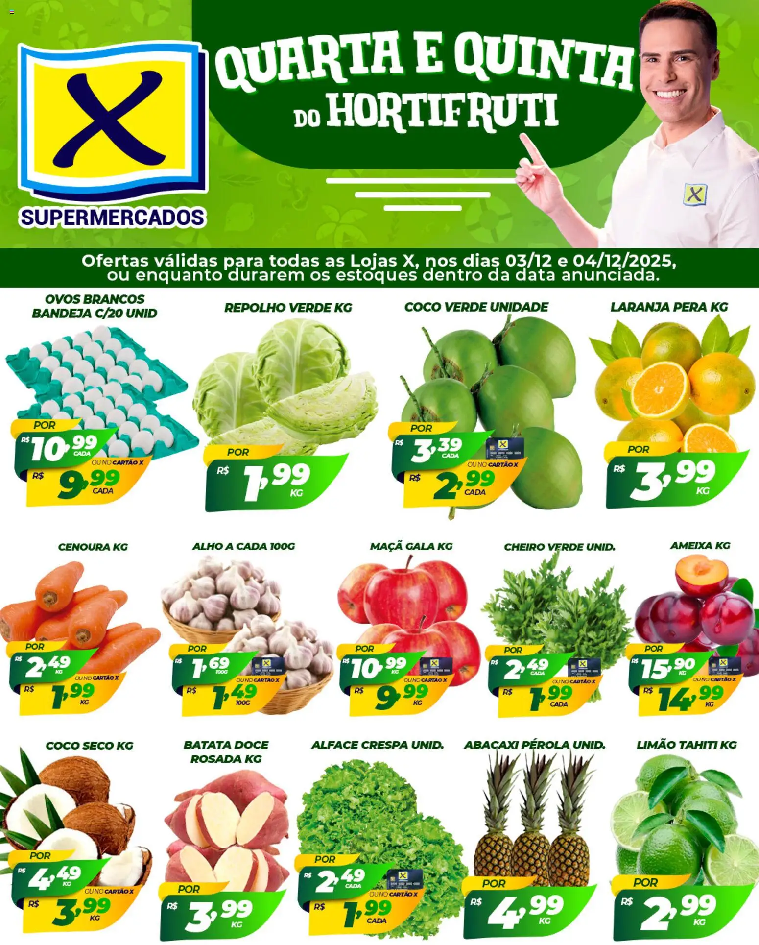 X Supermercados Folheto - válido de 03.12.2025 | Página: 1 | Produtos: Coco, Pera, Repolho, Bandeja