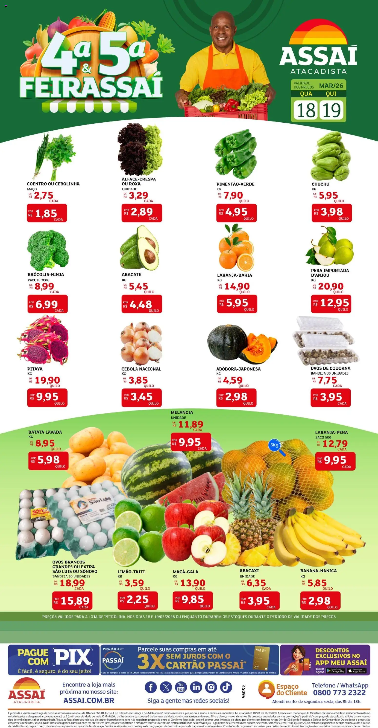 Assaí Atacadista Folheto - válido de 18.03.2026 | Página: 1 | Produtos: Pera, Pneus, Batata, Telefone