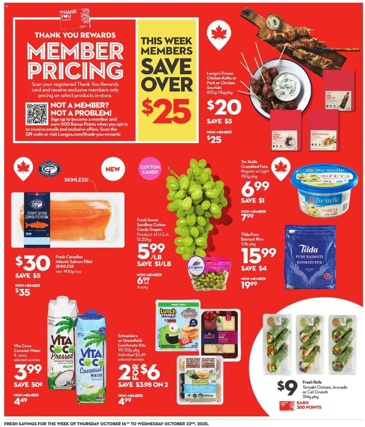 Longo's flyer valid from 16.10.2025 | Page: 3 | Products: Rice, Chicken, Pork