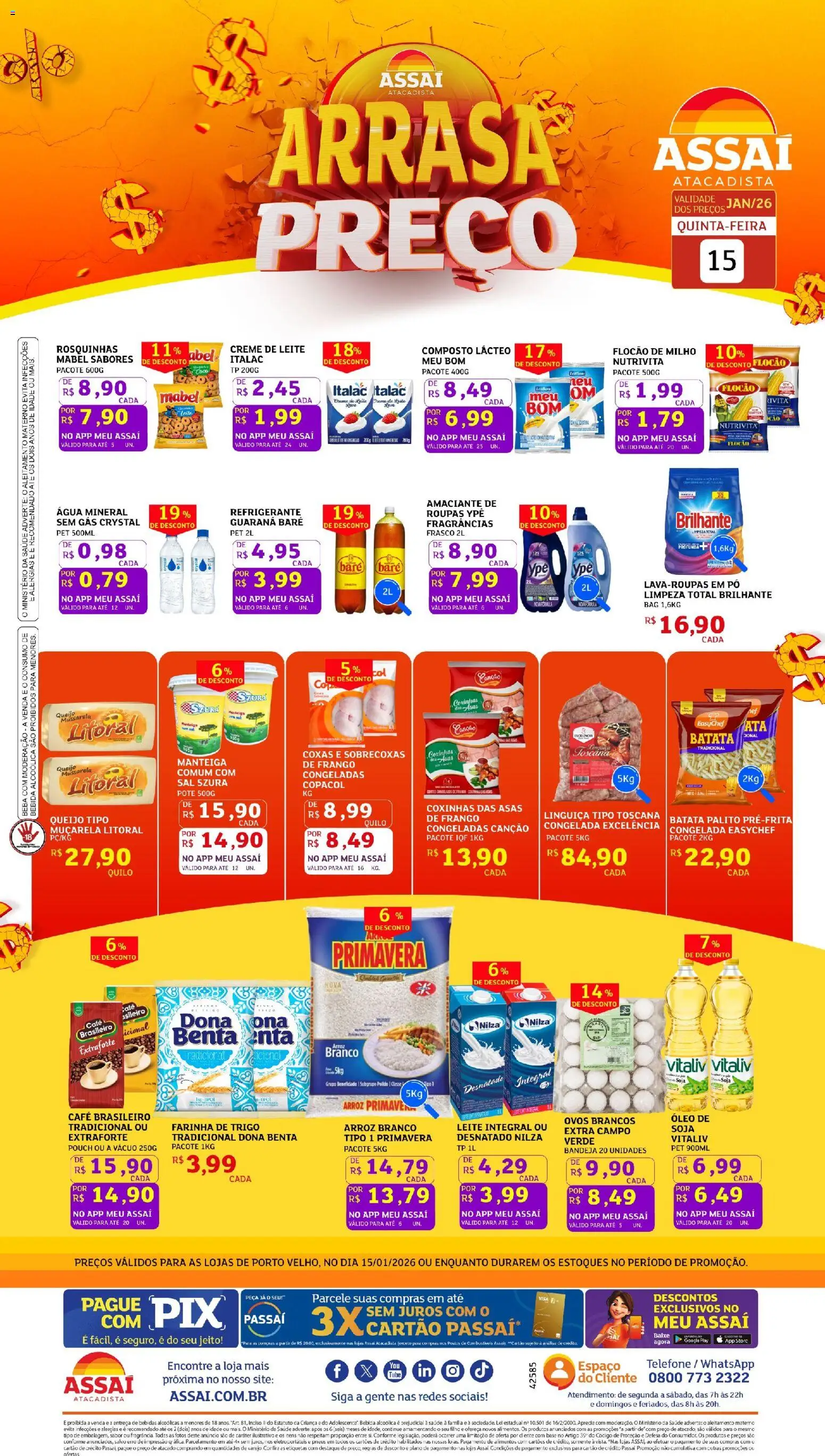 Assaí Atacadista Folheto - válido de 15.01.2026 | Página: 1 | Produtos: Guaraná, Mussarela litoral, Ovos, Batata