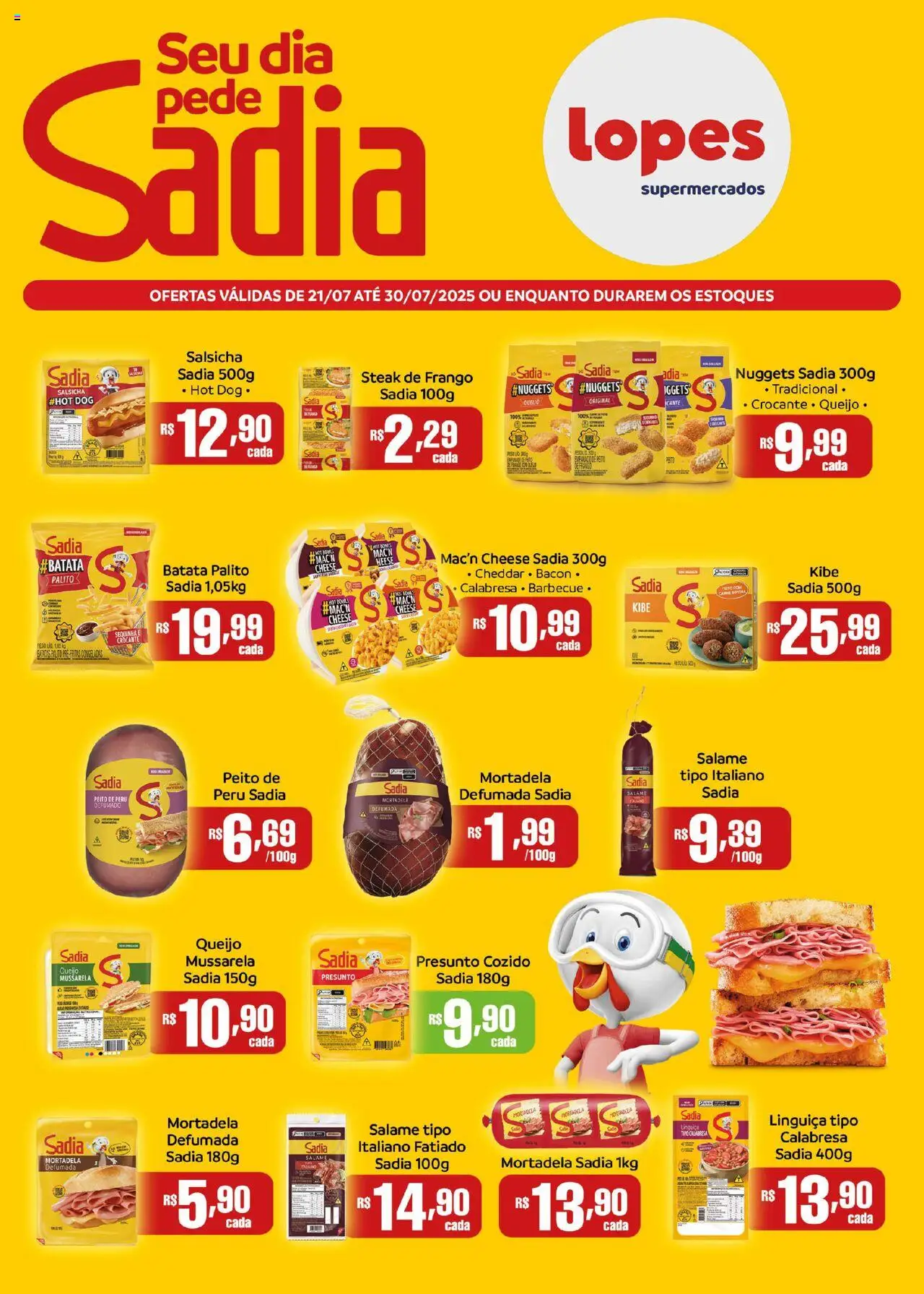 Lopes Supermercados Folheto - válido de 21.07.2025 | Página: 1 | Produtos: Salame, Presunto, Frango, Peito de frango
