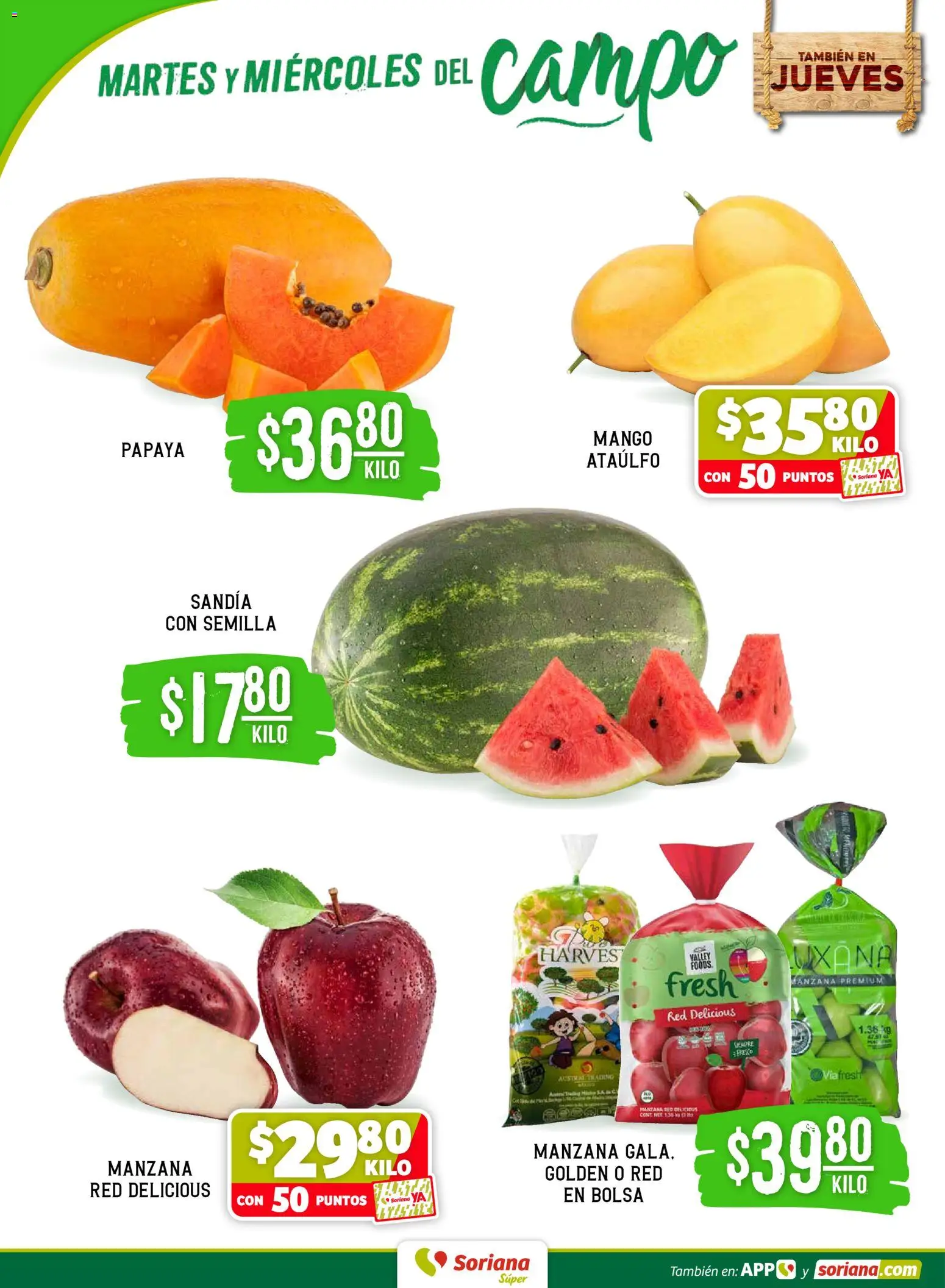 Nuevas ofertas de Soriana válidas en toda la República Mexicana desde el 07.04.2026. ¡Encuentra las mejores ofertas en Soriana Martes y Miércoles del Campo Súper: Tamaulipas (excepto Cd. Victoria y Tampico)! | Página: 2 | Productos: Sandía, Bolsa, Manzana, Mango