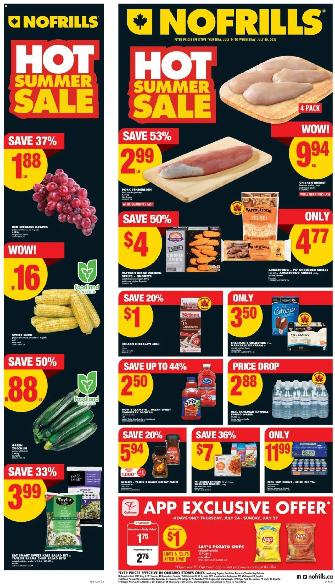 No Frills flyer valid from 24.07.2025 | Page: 1 | Products: Ice cream, Ridge, Coffee, Pork
