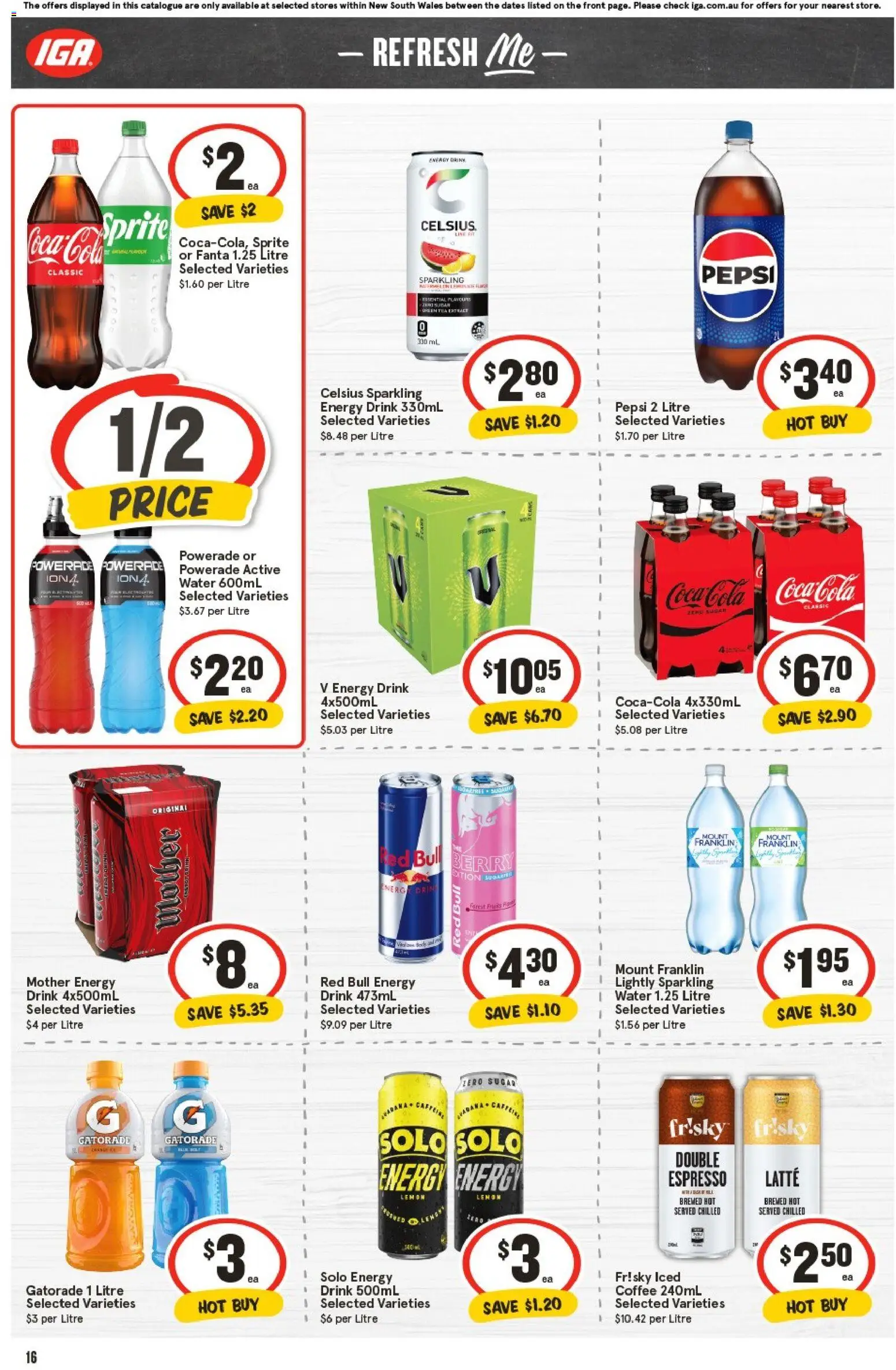 IGA catalogue - valid from 05.11.2025 | Page: 16 | Products: Energy drink, Pepsi, Sugar, Lemon