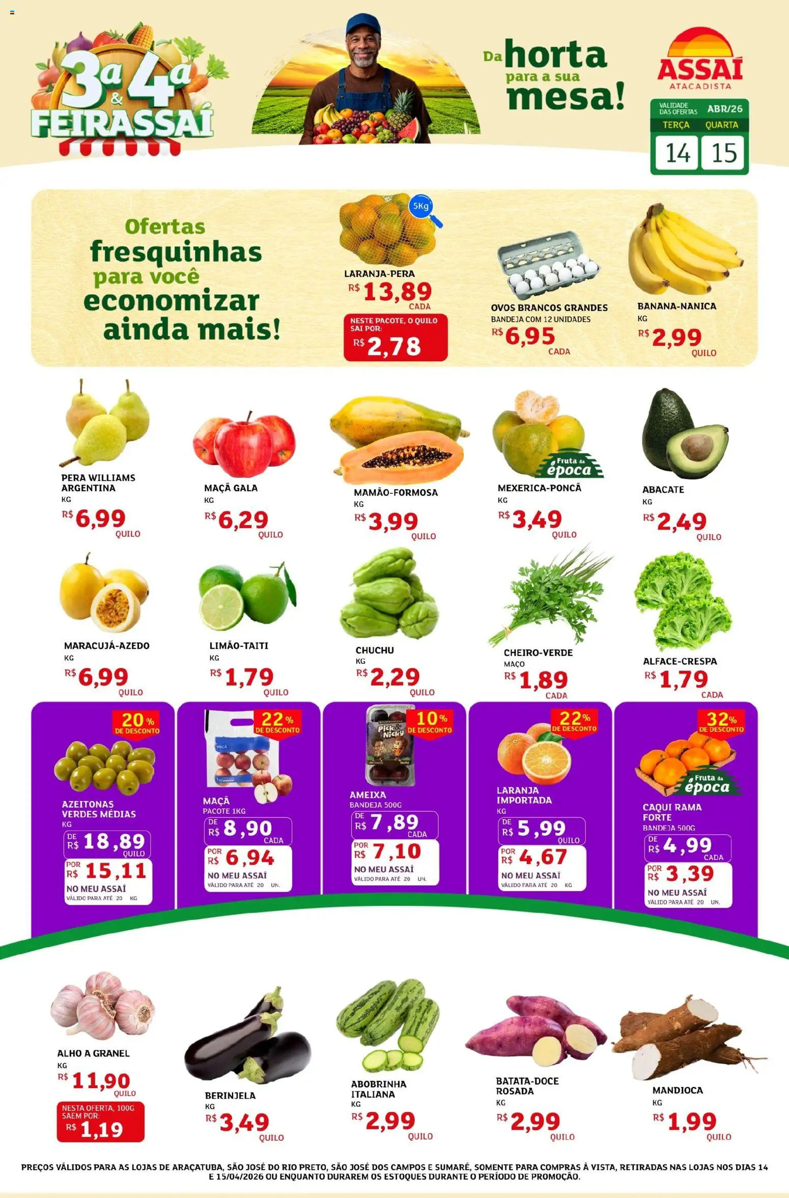 Assaí Atacadista Folheto - válido de 14.04.2026 | Página: 1 | Produtos: Chuchu, Alho, Azeitonas, Mesa