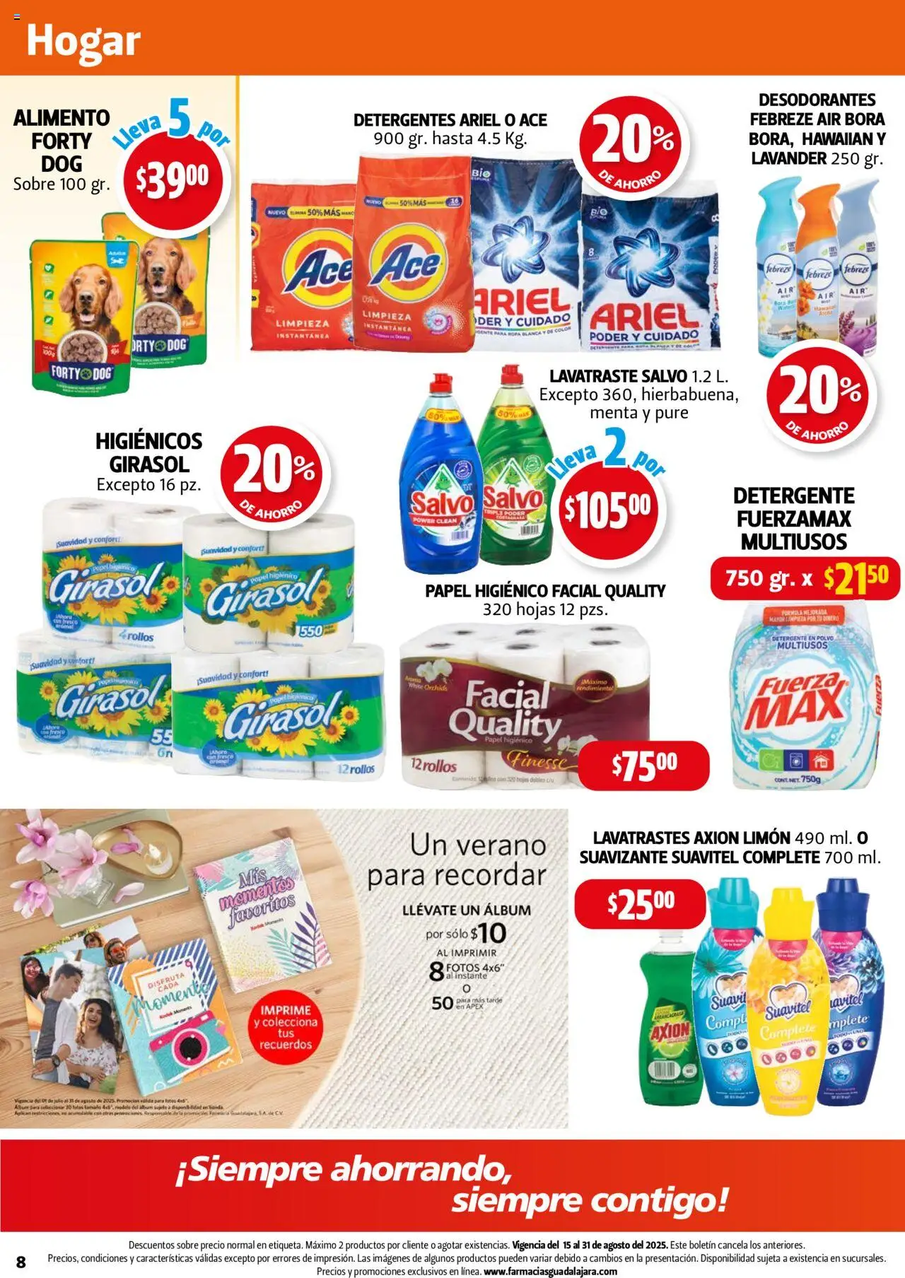 Nuevas ofertas de Farmacia Guadalajara válidas en toda la República Mexicana desde el 15.08.2025. ¡Encuentra las mejores ofertas en Farmacia Guadalajara - Catálogo! | Página: 8 | Productos: Detergente, Suavizante, Papel higiénico, Polvo