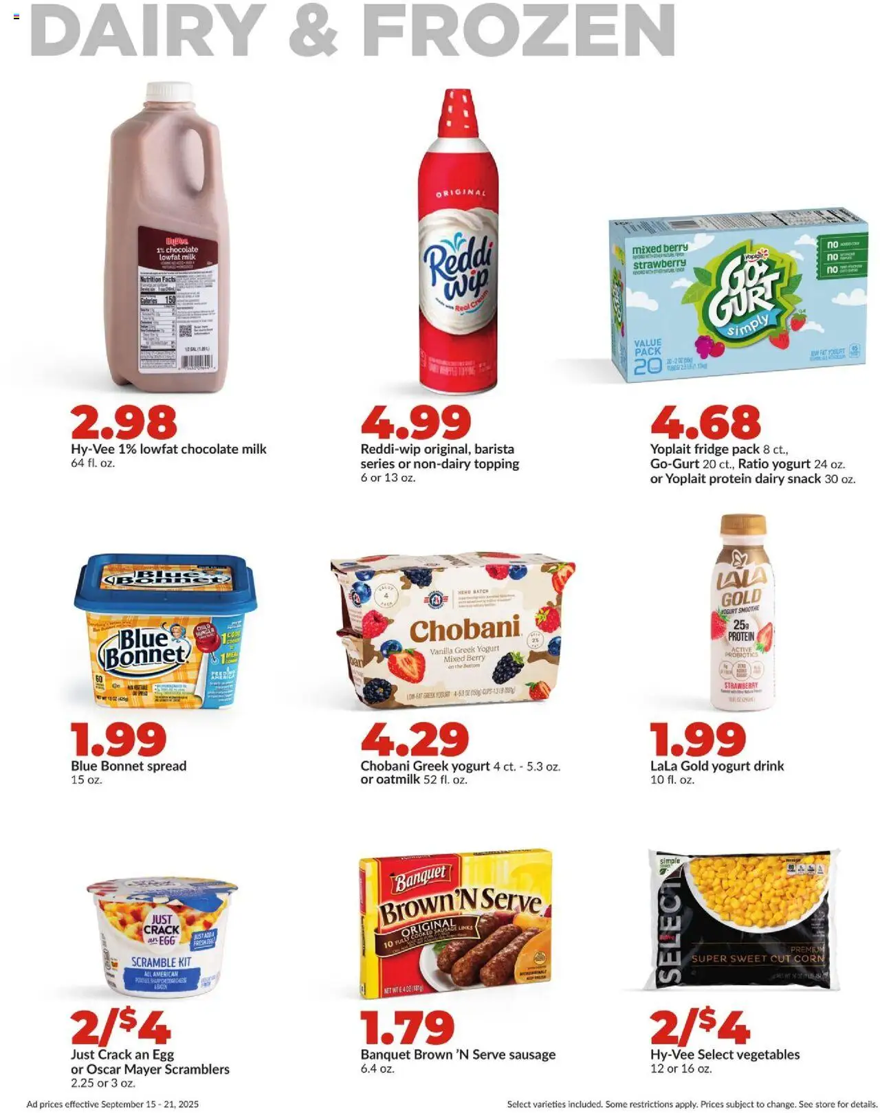 HyVee Weekly Ad - valid from 15.09.2025 | Page: 27 | Products: Corn, Cheese, Yogurt, Chocolate