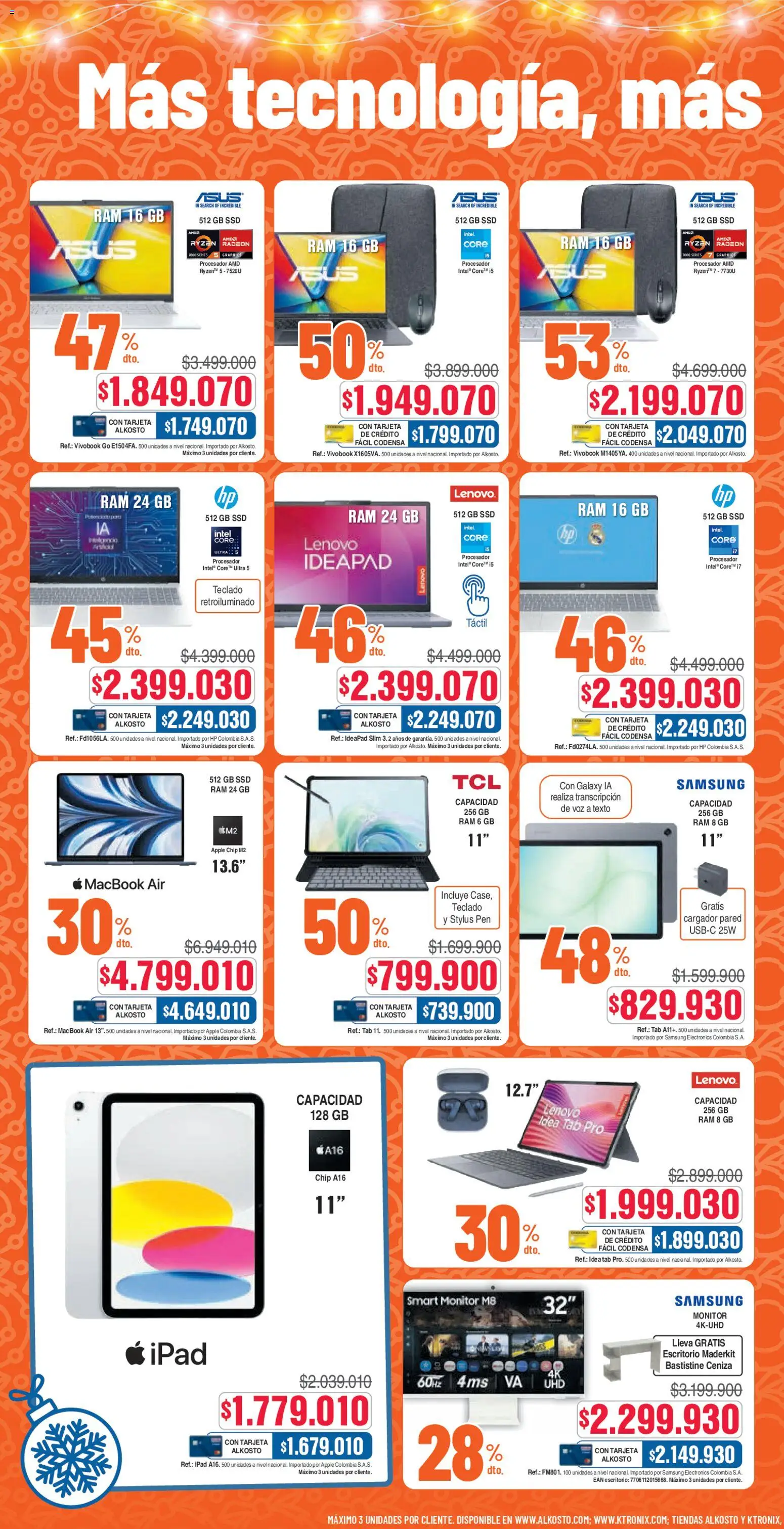 Alkosto revista - valida desde el 13.12.2025 | Página: 2 | Productos: Escritorio, Monitor, Teclado, Cargador