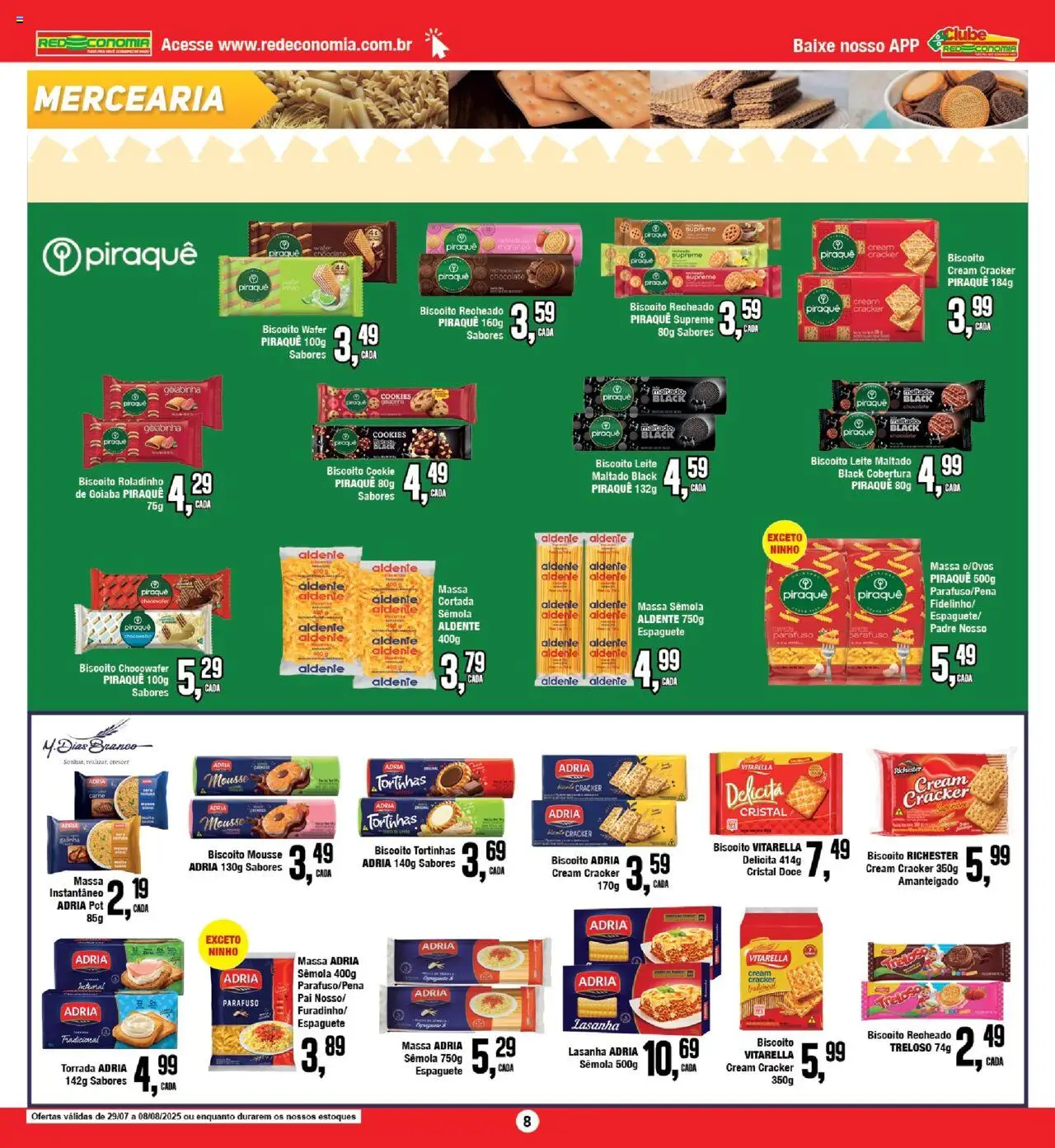 RedEconomia Folheto - válido de 27.07.2025 | Página: 8 | Produtos: Goiaba, Massa, Lasanha, Cream cracker