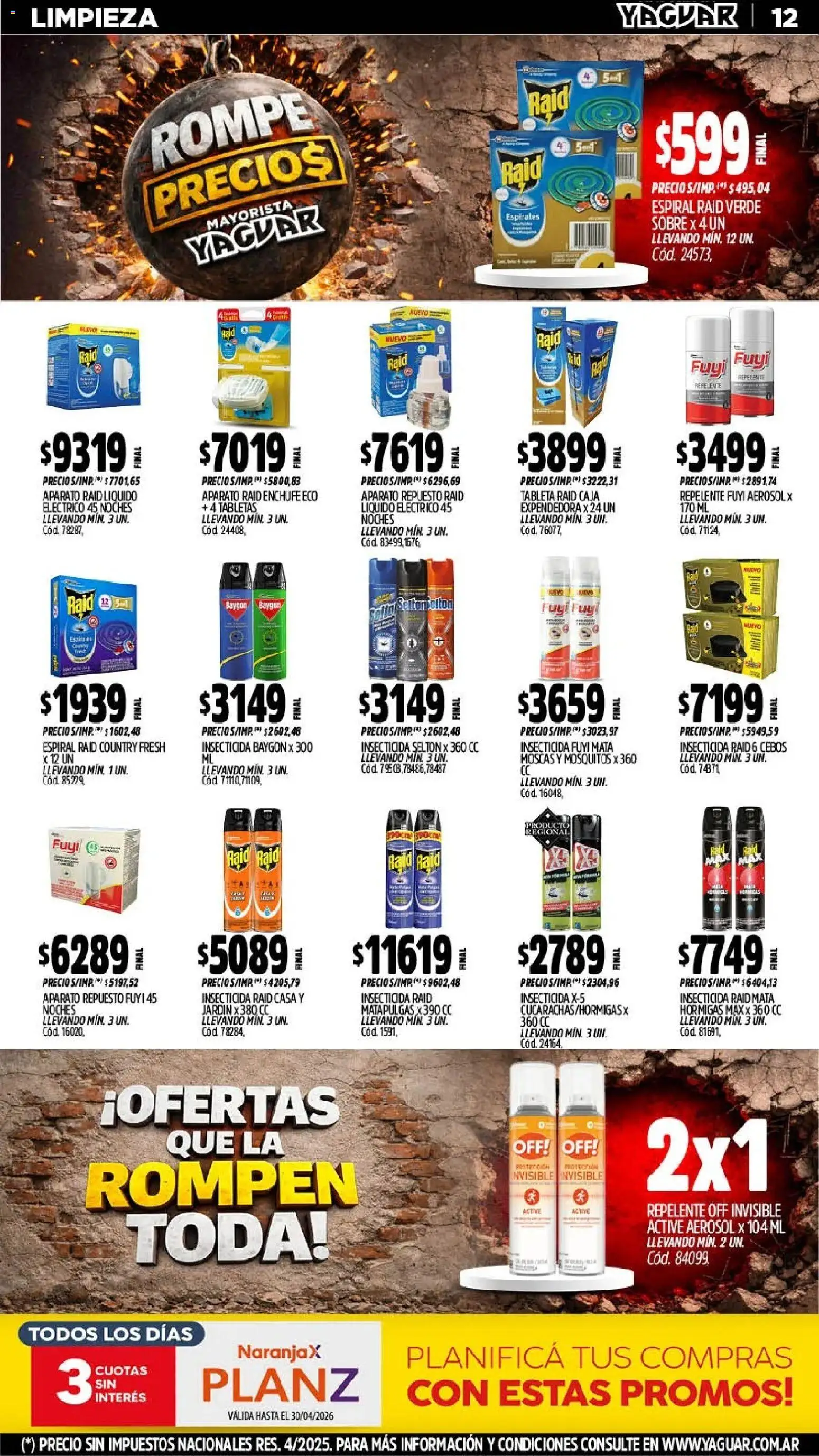 Yaguar - Oferta Semanal Jujuy │ válido desde el 06.04.2026 | Página: 12 | Productos: Insecticida, Sobre, Enchufe, Caja