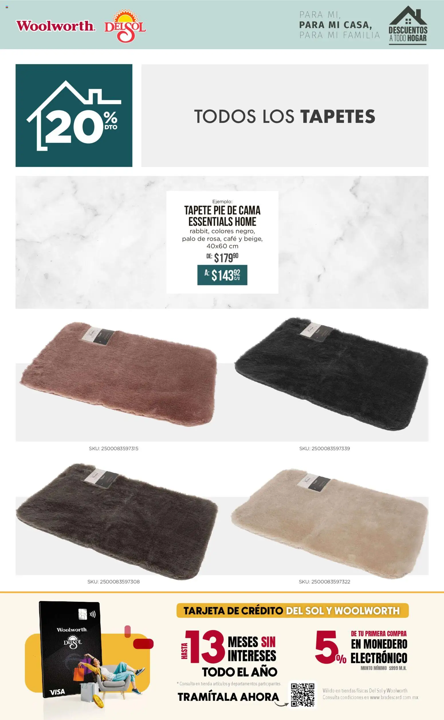 Nuevas ofertas de Del Sol y Woolworth válidas en toda la República Mexicana desde el 08.01.2026. ¡Encuentra las mejores ofertas en Del Sol y Woolworth catálogo Para mí, para mi casa, para mi familia! | Página: 24 | Productos: Monedero, Café, Cama, Tapete