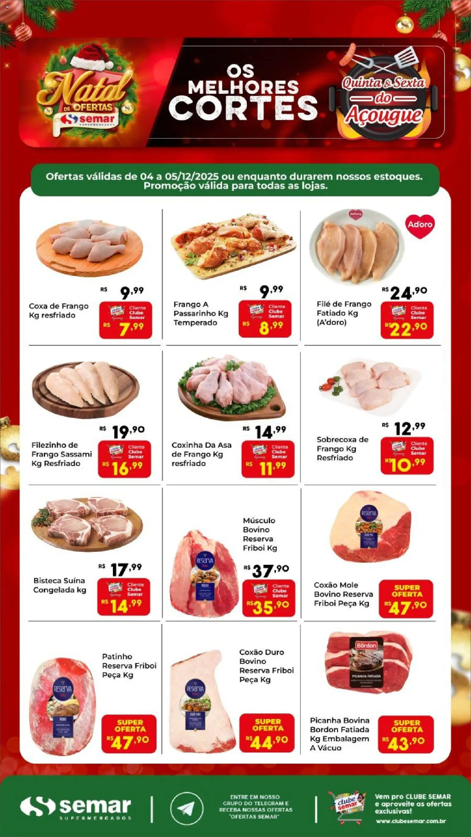 Semar Supermercado Folheto - válido de 04.12.2025 | Página: 1 | Produtos: Coxa de frango, Picanha, Filé de frango, Frango