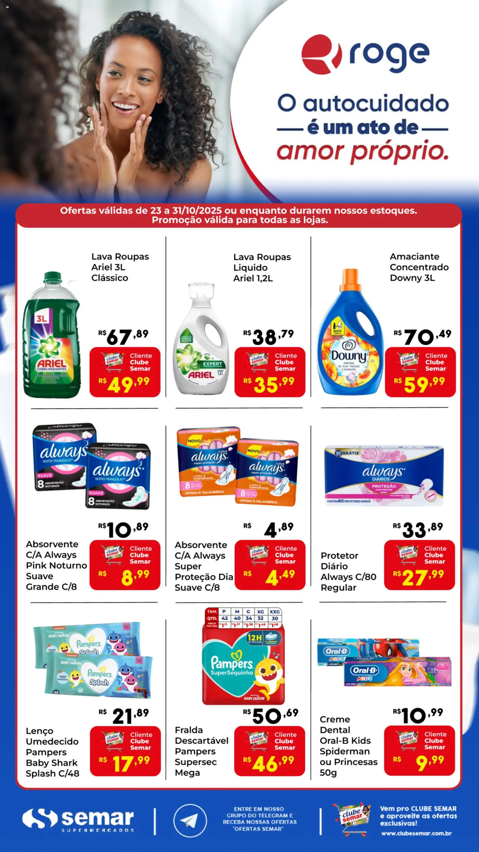 Semar Supermercado Folheto - válido de 23.10.2025 | Página: 1 | Produtos: Ariel, Creme, Absorvente, Amaciante