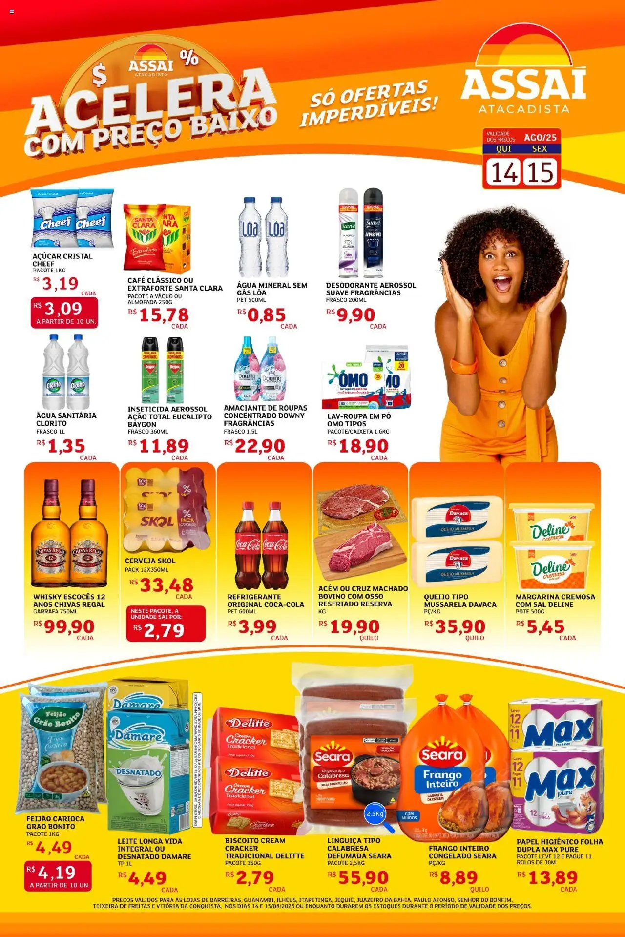 Assaí Atacadista Folheto - válido de 14.08.2025 | Página: 1 | Produtos: Feijão, Baixo, Água mineral, Frango