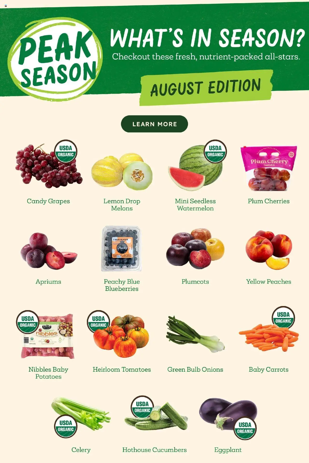 Sprouts Weekly Ad - valid from 06.08.2025 | Page: 5 | Products: Peaches, Tomatoes, Cucumbers, Eggplant