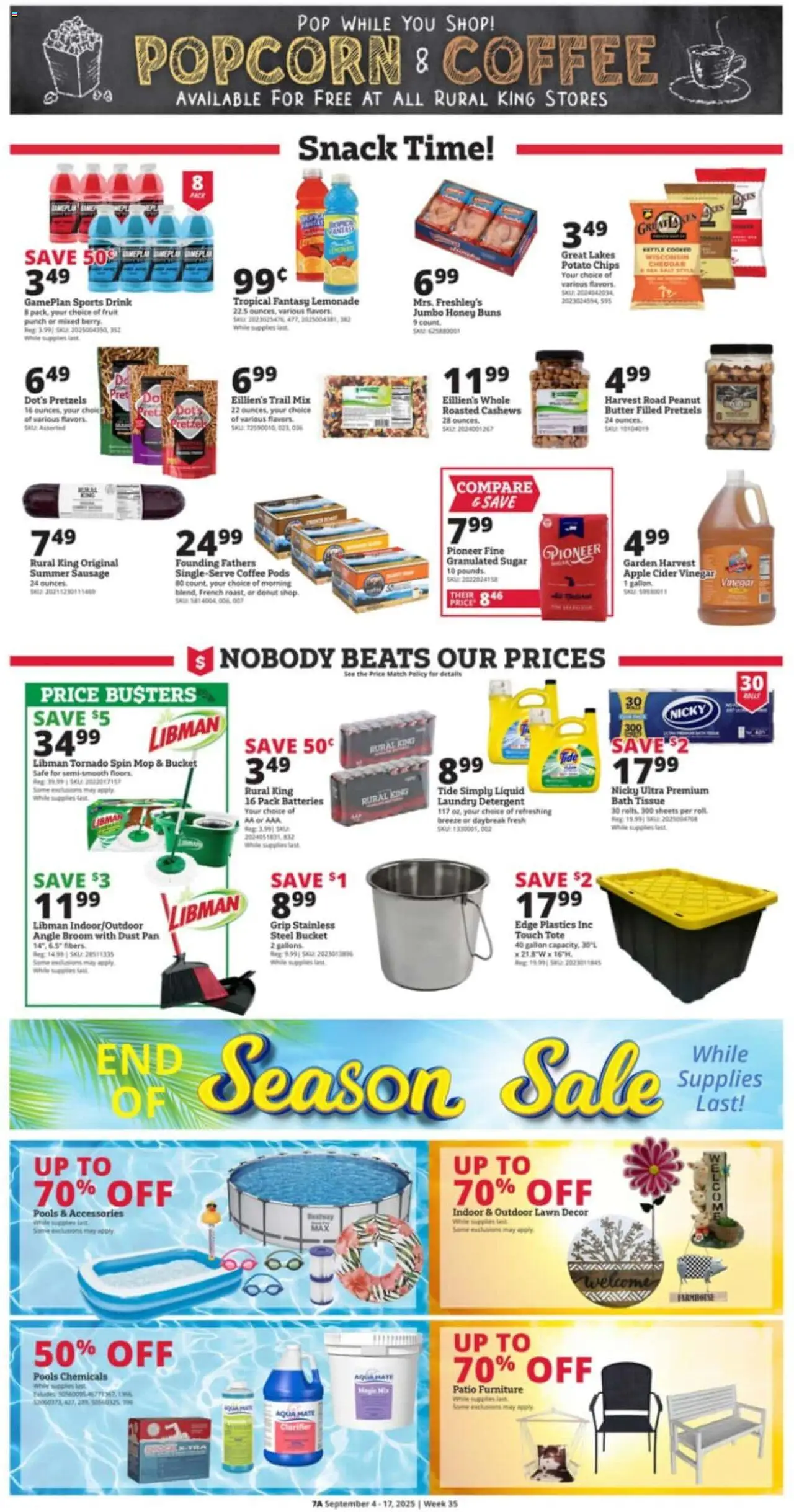 Rural King Weekly Ad - valid from 04.09.2025 | Page: 9 | Products: Vinegar, Bath, Chips, Kettle