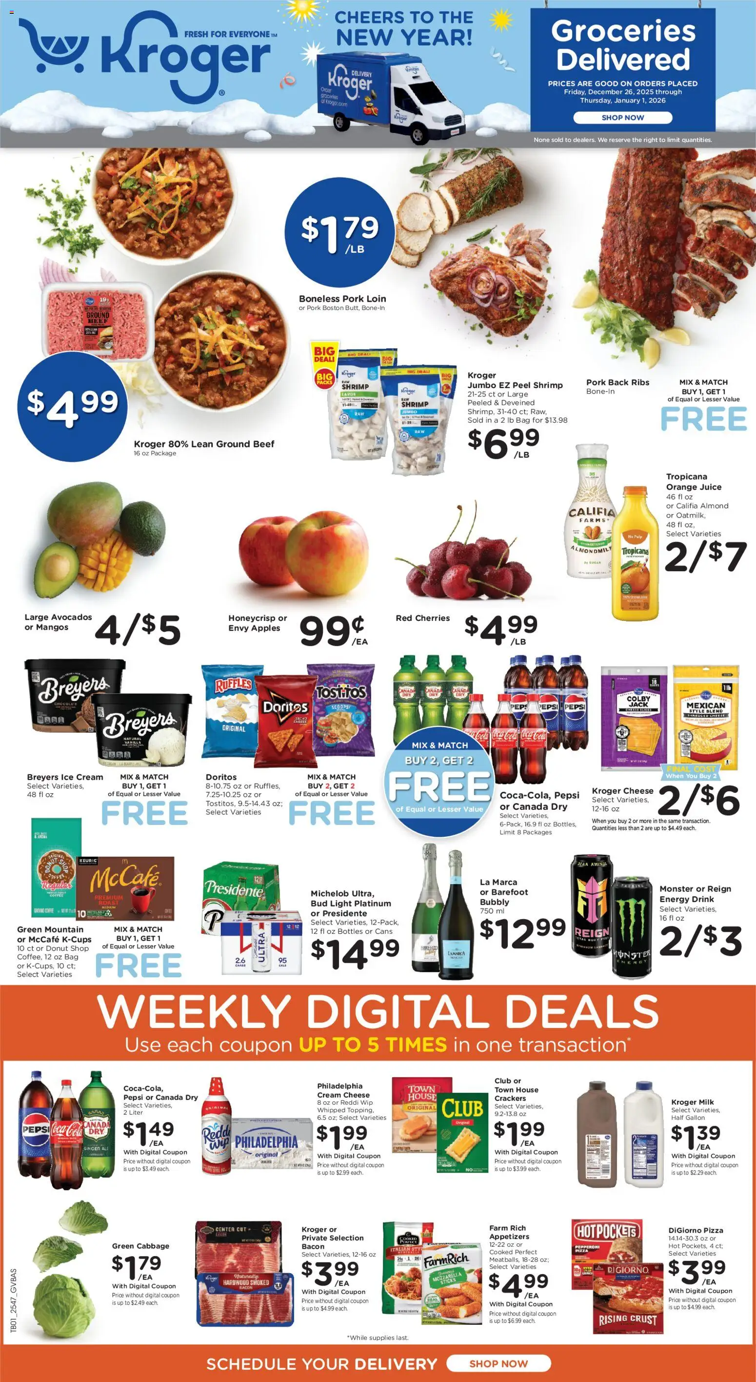Kroger Ad - valid from 26.12.2025 | Page: 1 | Products: Milk, Cheese, Juice, Ice cream