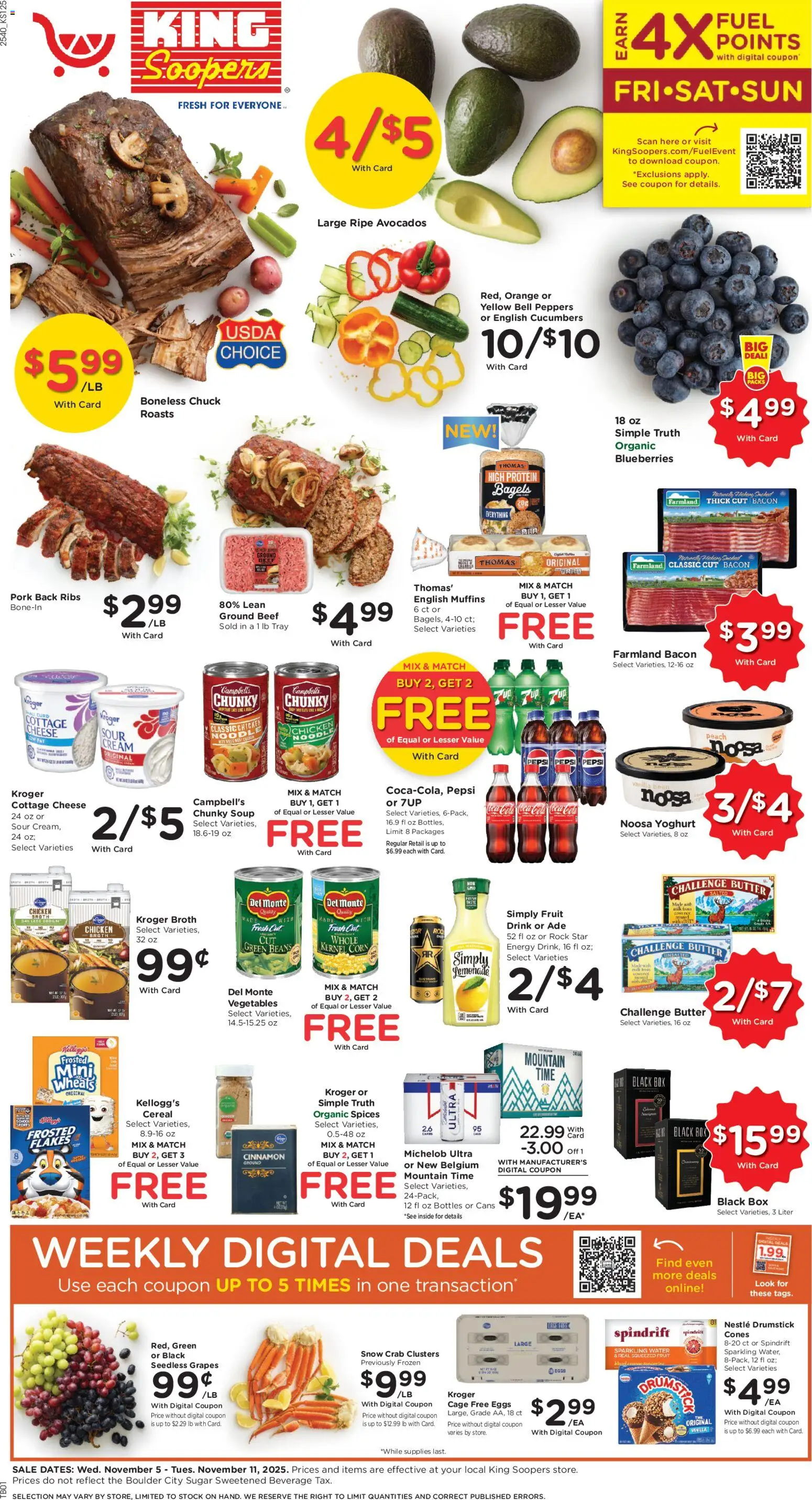 King Soopers Weekly Ad - valid from 05.11.2025 | Page: 1 | Products: Box, Flakes, Spices, Grapes