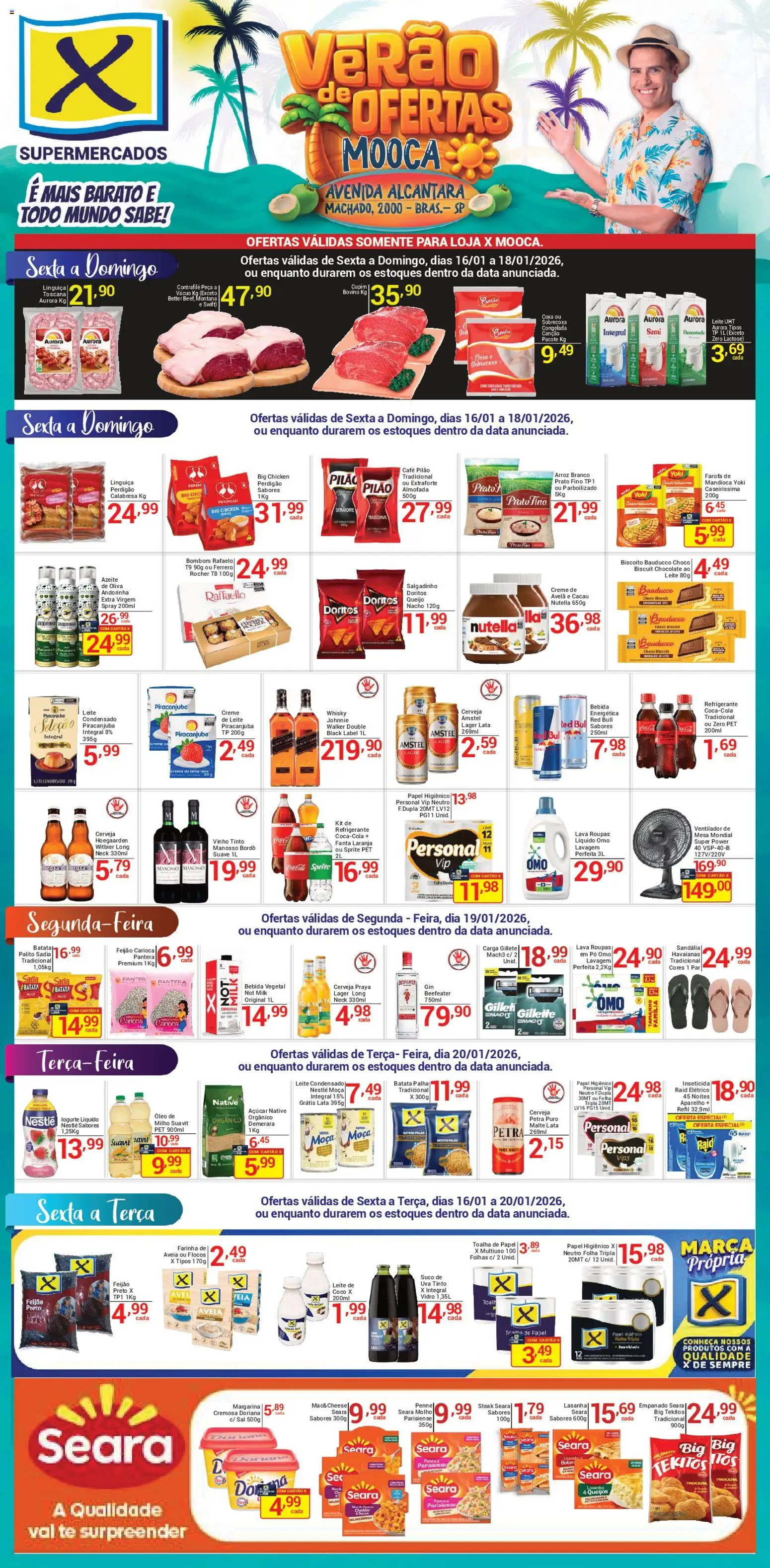 X Supermercados Folheto - válido de 16.01.2026 | Página: 1 | Produtos: Mandioca, Almofada, Óleo, Café
