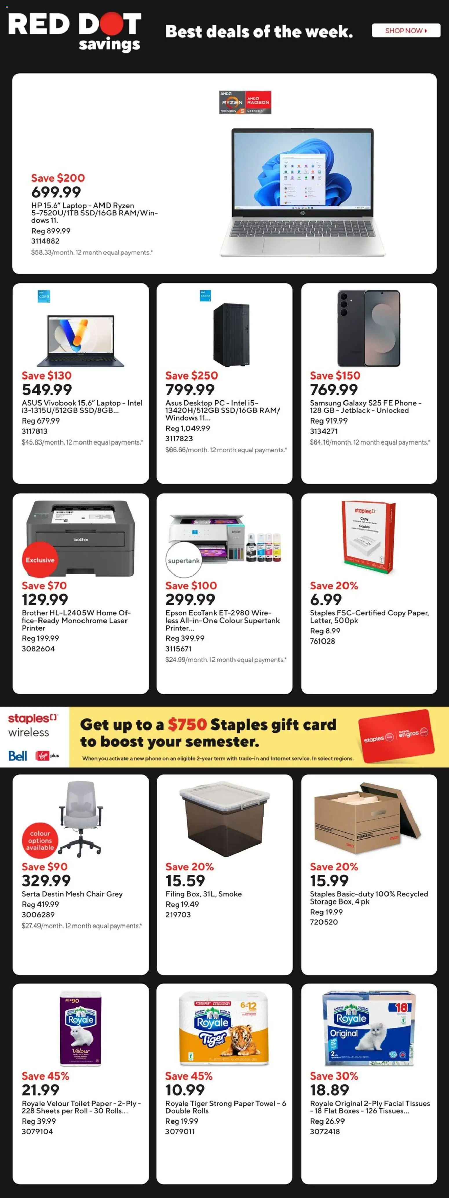 Staples flyer valid from 30.01.2026 | Page: 2 | Products: Phone, PC, Chair, Box