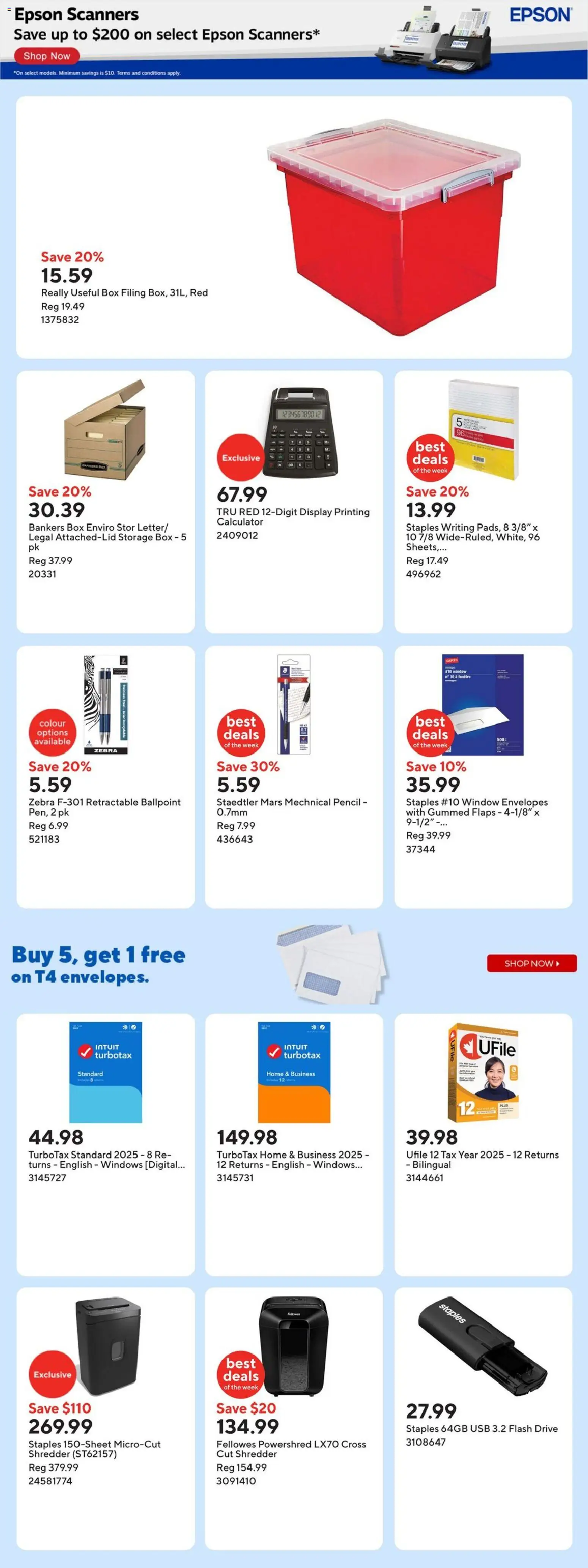 Staples flyer valid from 20.02.2026 | Page: 3 | Products: Calculator, Shredder, Box
