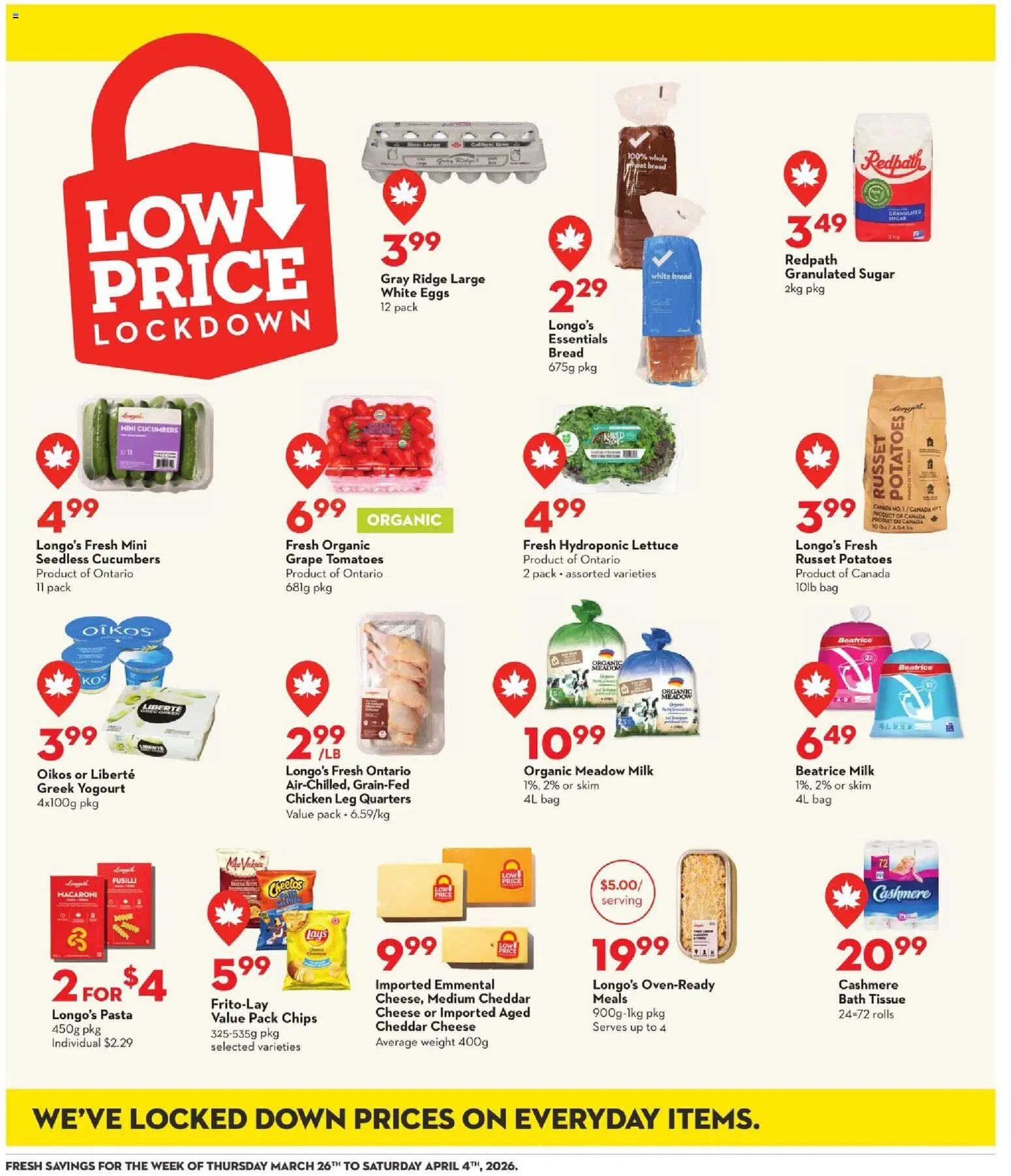 Longo's flyer valid from 26.03.2026 | Page: 23 | Products: Chips, Cucumbers, Ridge, Bath