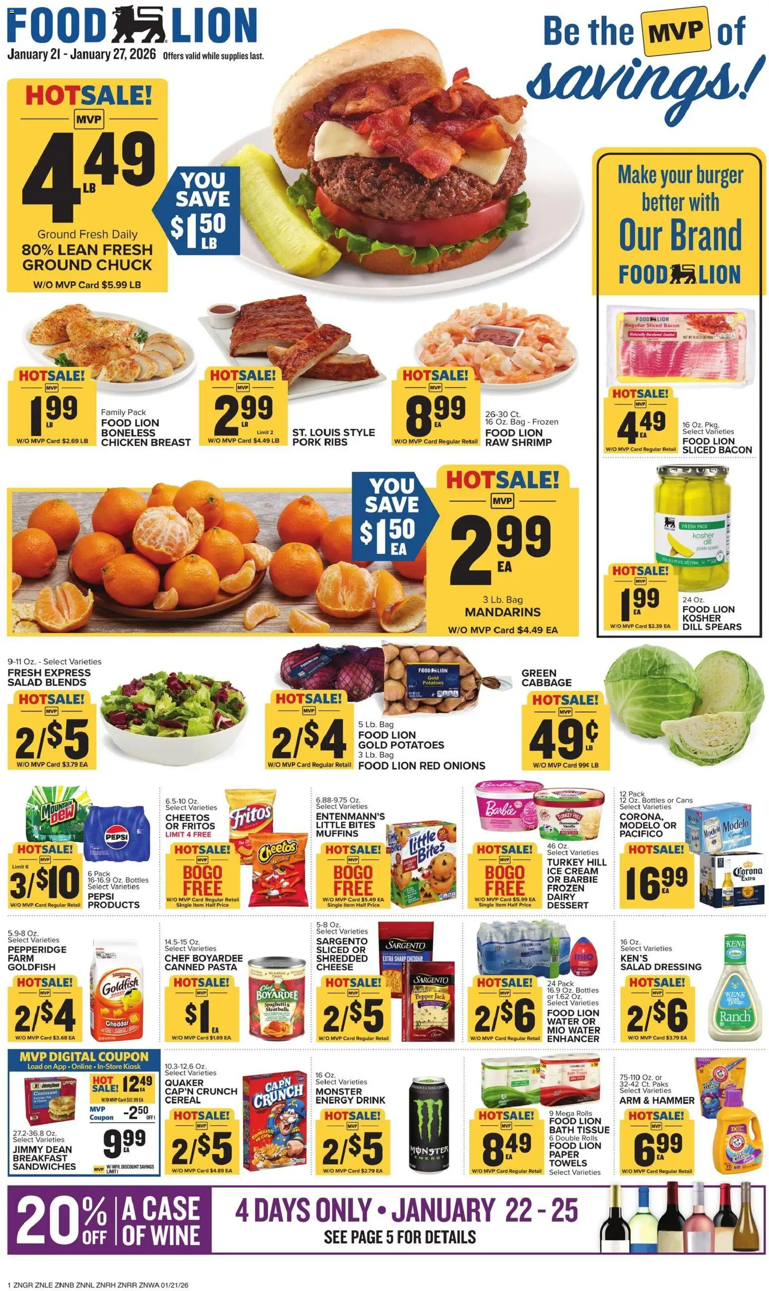 Food Lion Weekly Ad - valid from 21.01.2026 | Page: 1 | Products: Mandarins, Cheese, Cabbage, Case