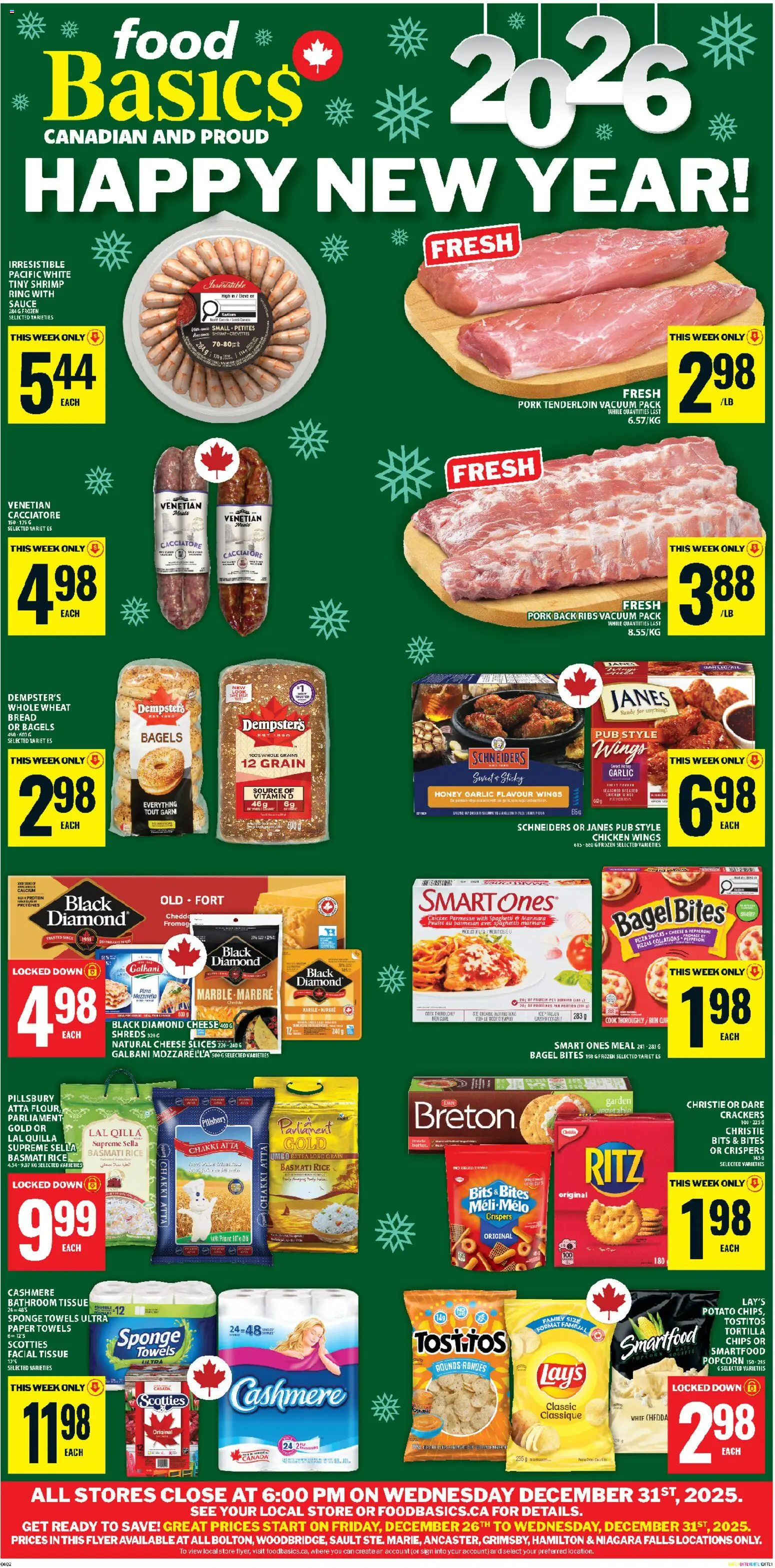 Food Basics flyer valid from 25.12.2025 | Page: 1 | Products: Chicken wings, Sponge, Chicken, Pork
