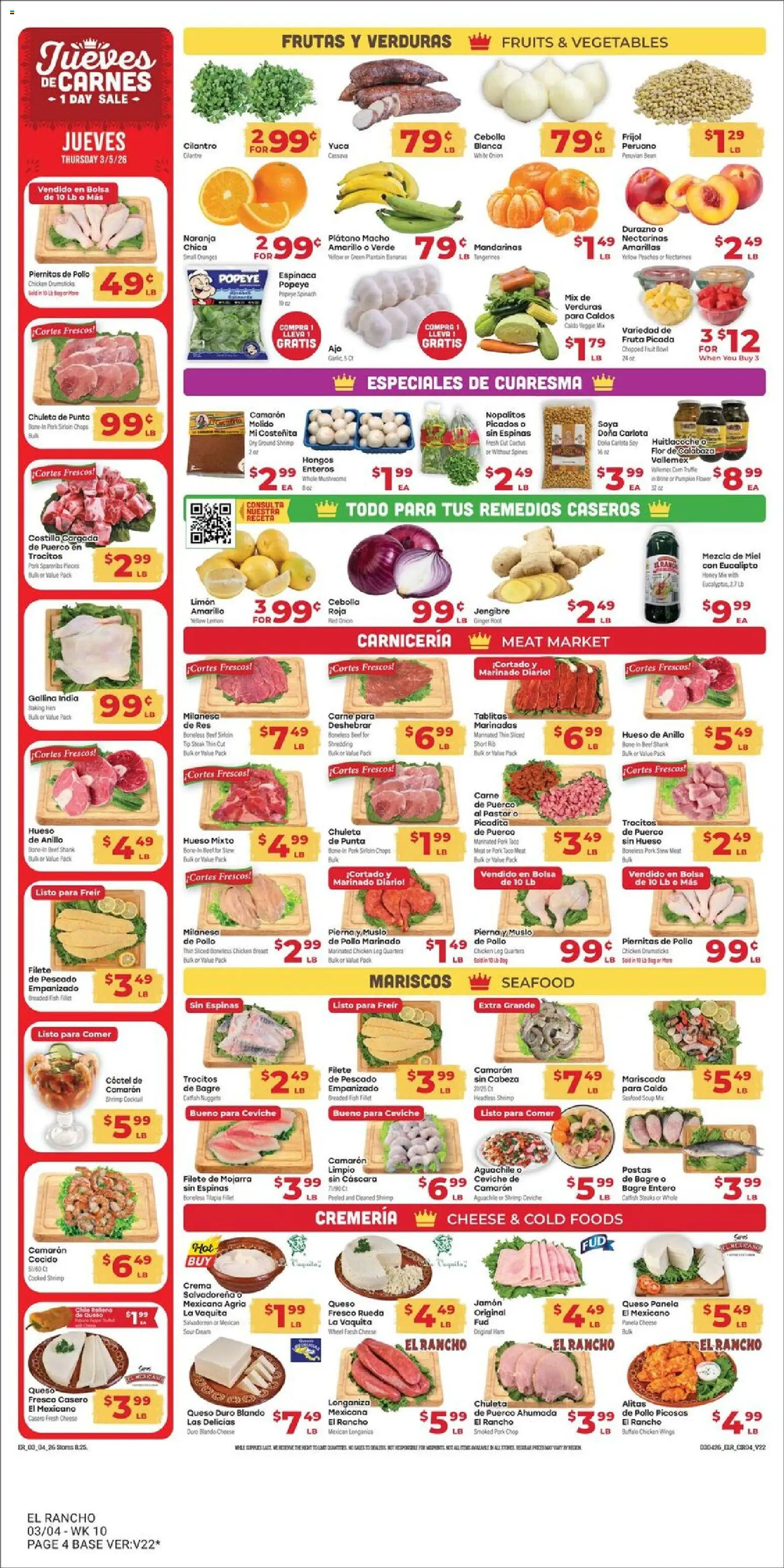 El Rancho Weekly Ad - valid from 04.03.2026 | Page: 4 | Products: Fish, Seafood, Garlic, Pumpkin