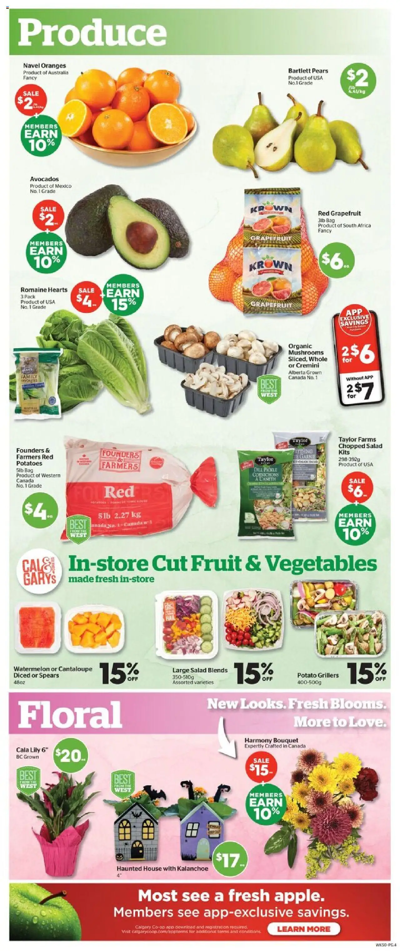 Calgary Co-op flyer valid from 16.10.2025 | Page: 5 | Products: Salad, Potatoes, Bag, Oranges
