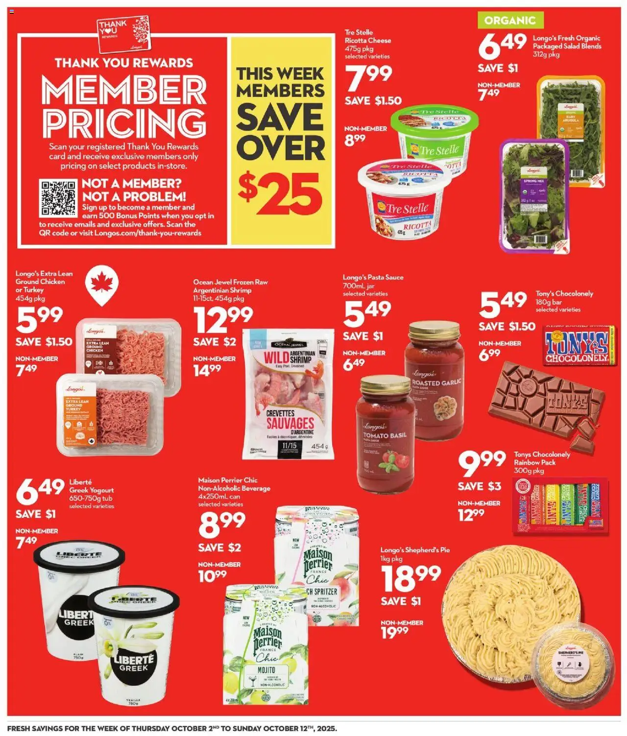 Longo's flyer valid from 02.10.2025 | Page: 10 | Products: Pasta, Salad, Cheese, Chicken