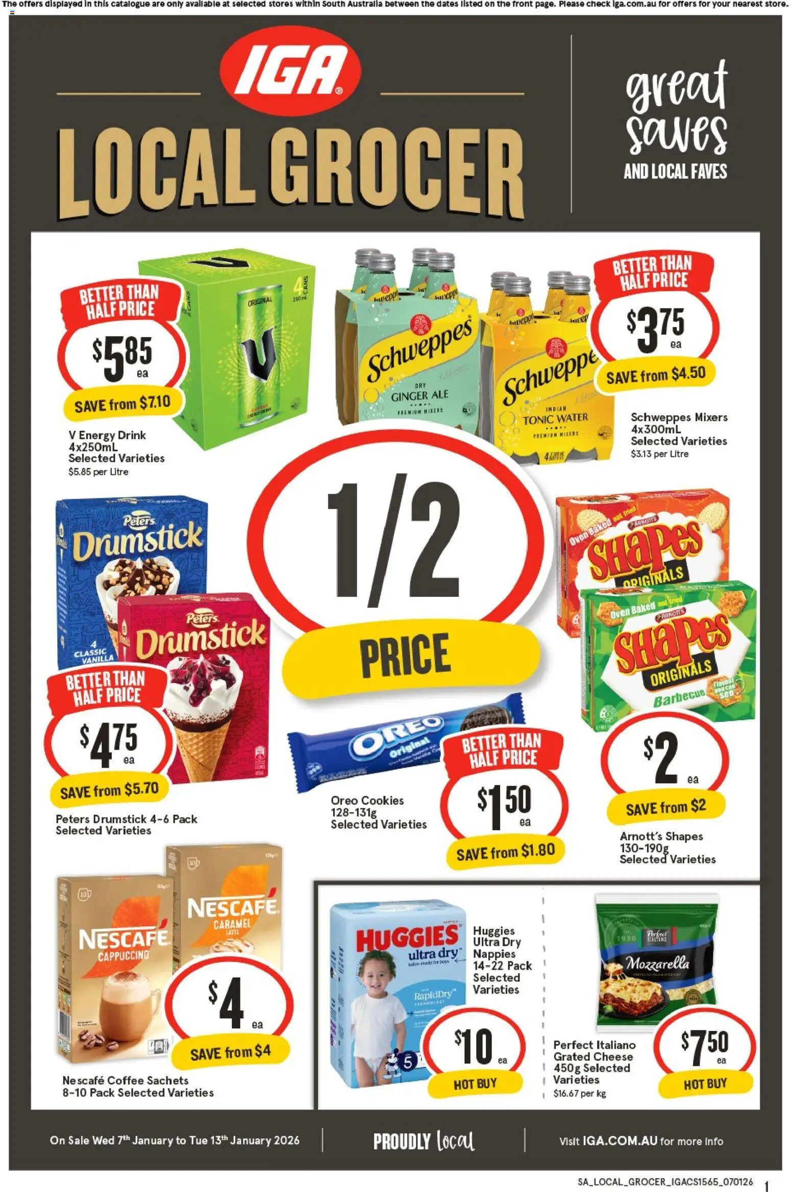 IGA catalogue - valid from 07.01.2026 | Page: 1 | Products: Cheese, Ginger, Nappies, Oven