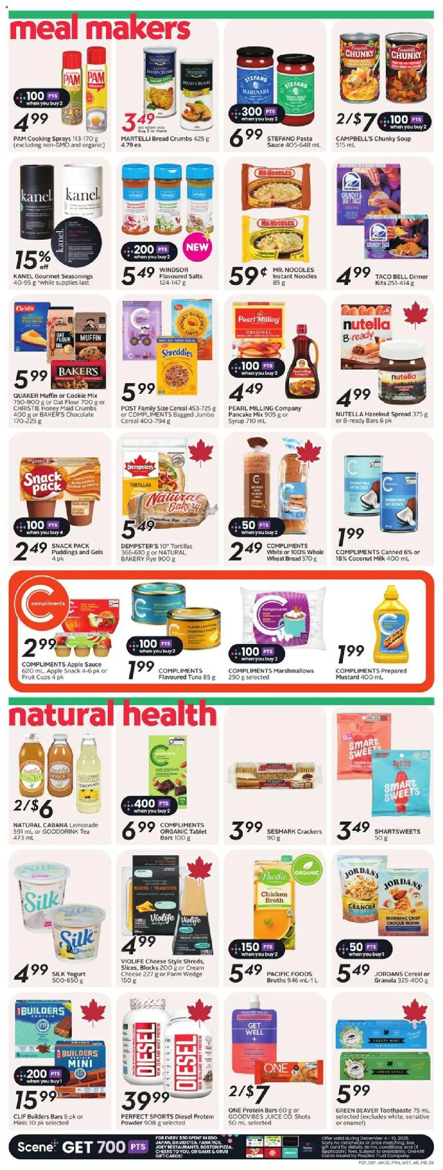 Safeway flyer valid from 04.12.2025 | Page: 10 | Products: Pasta, Bakery, Toothpaste, Juice