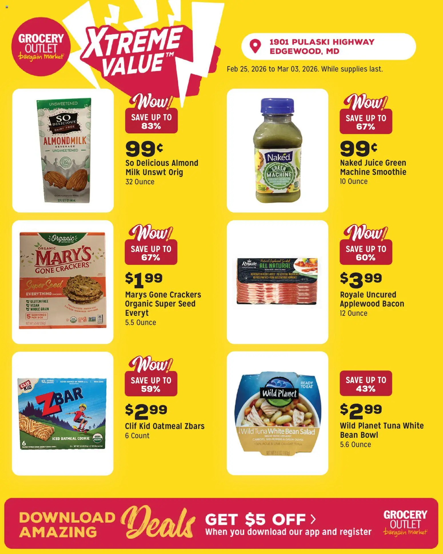 Grocery Outlet Weekly Ad - MD - valid from 25.02.2026 | Page: 6 | Products: Peppers, Box, Juice, Pork
