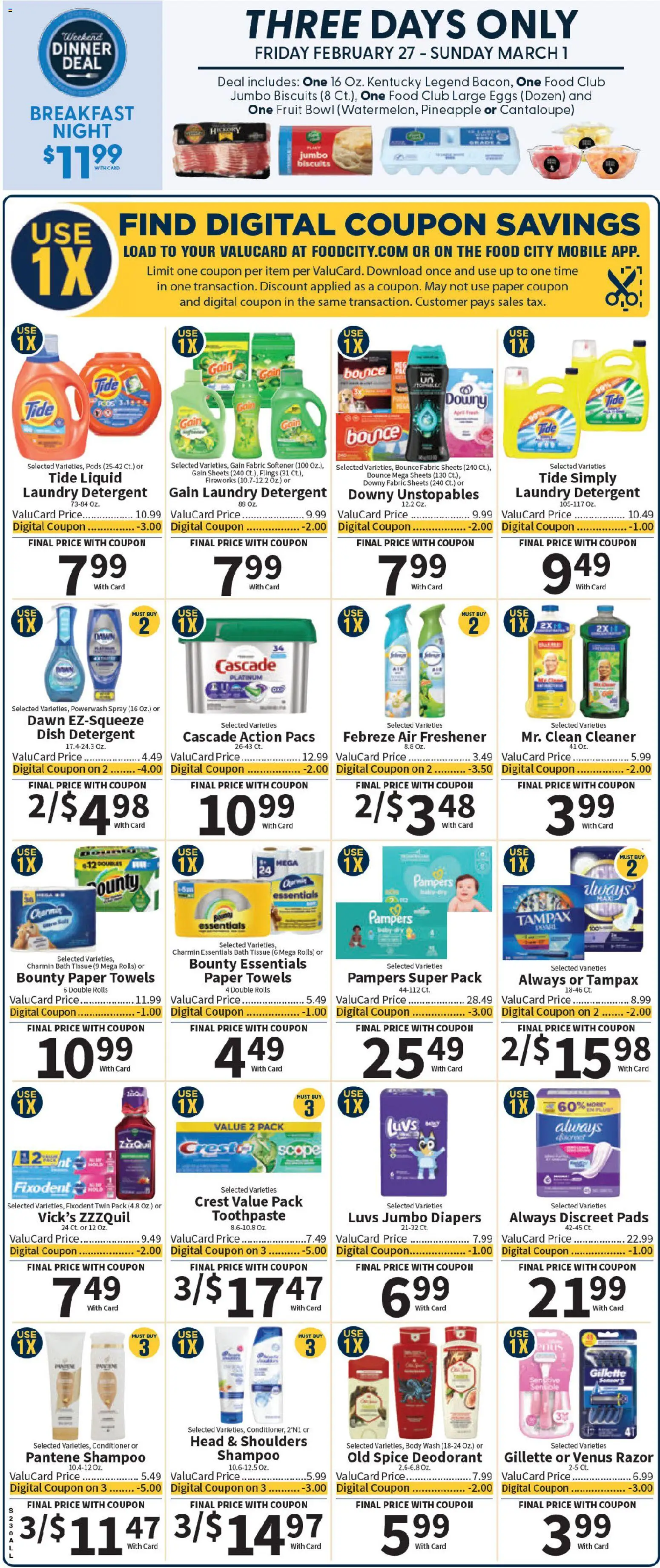 Food City Weekly Ad - valid from 25.02.2026 | Page: 2 | Products: Shampoo, Toothpaste, Fabric softener, Pads