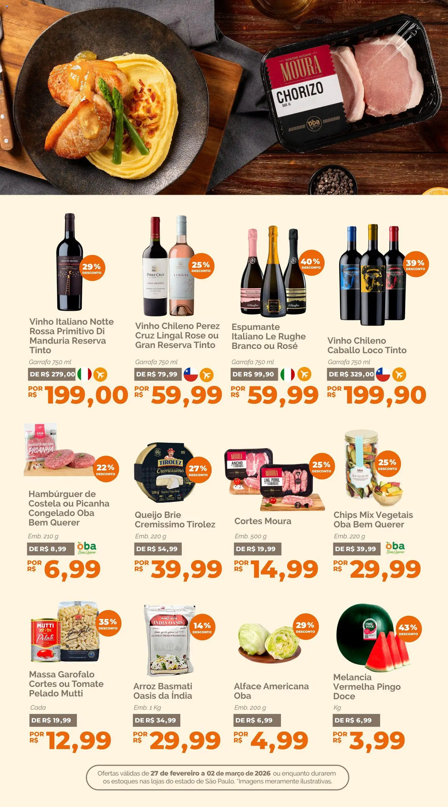 Oba Hortifruti Folheto - válido de 27.02.2026 | Página: 7 | Produtos: Espumante, Queijo, Carne, Hambúrguer