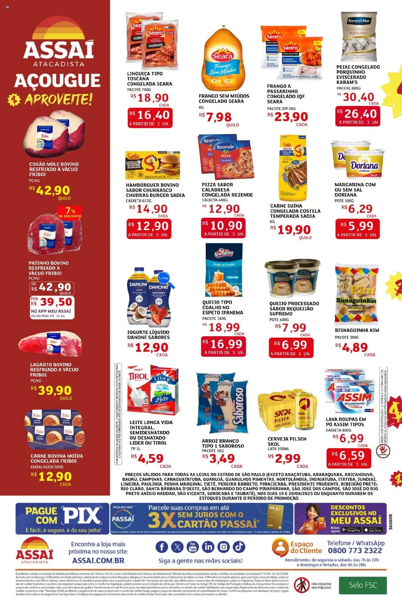 Assaí Atacadista Folheto - válido de 19.08.2025 | Página: 2 | Produtos: Doriana, Cerveja, Hambúrguer, Carne moída