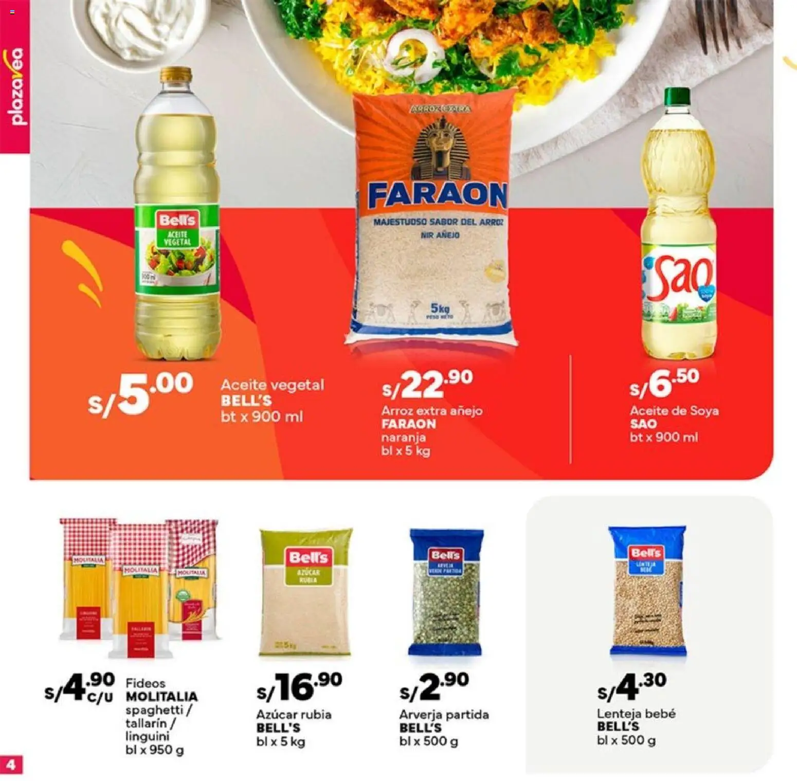 Catálogo Plaza Vea válido desde 21.11.2025 | Página: 4 | Productos: Aceite, Arroz, Fideos
