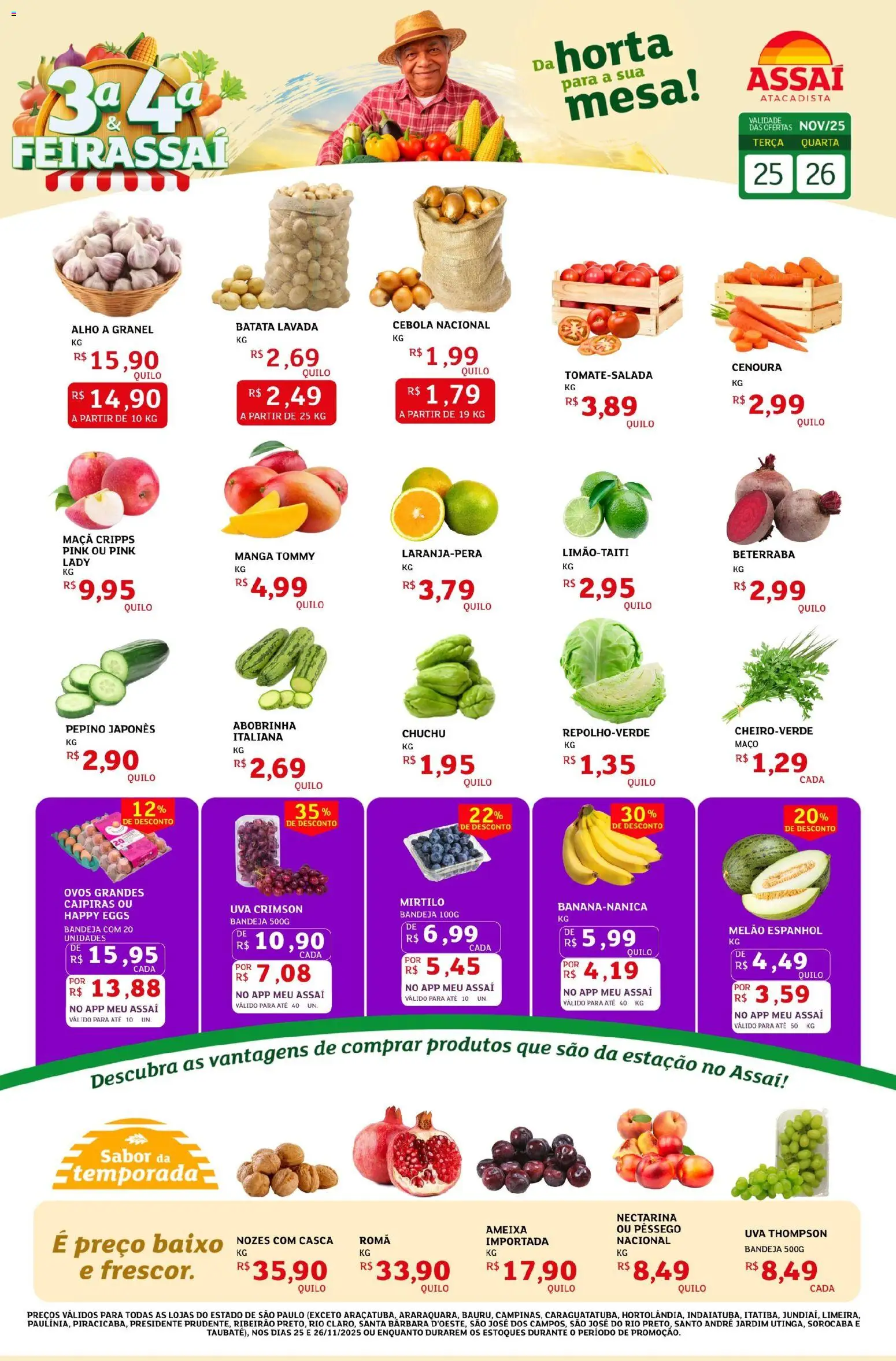 Assaí Atacadista Folheto - válido de 25.11.2025 | Página: 1 | Produtos: Pêssego, Cenoura, Nozes, Bandeja